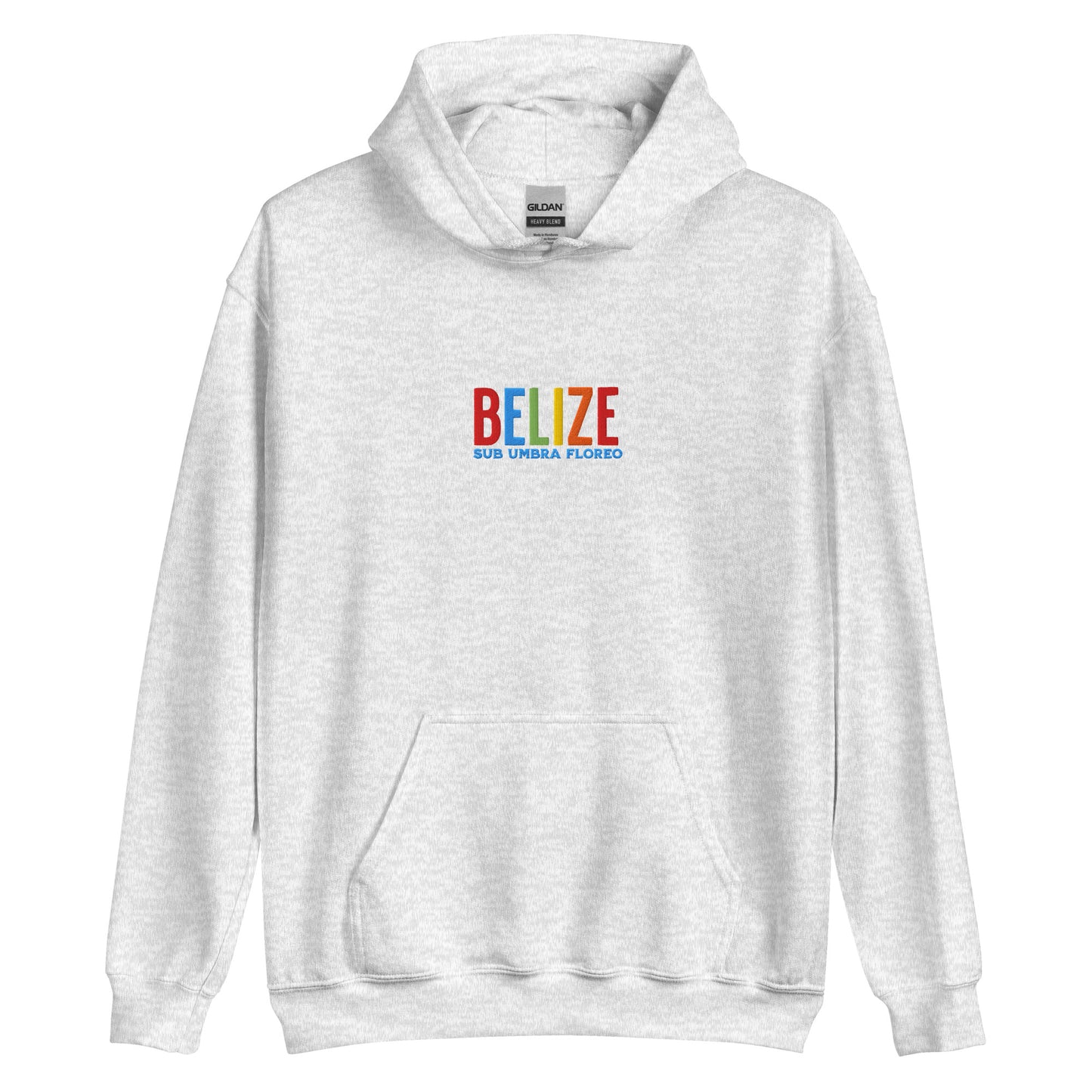 Hoodie bordado con la frase “Sub Umbra Floreo”, inspiración cultural de Belize.