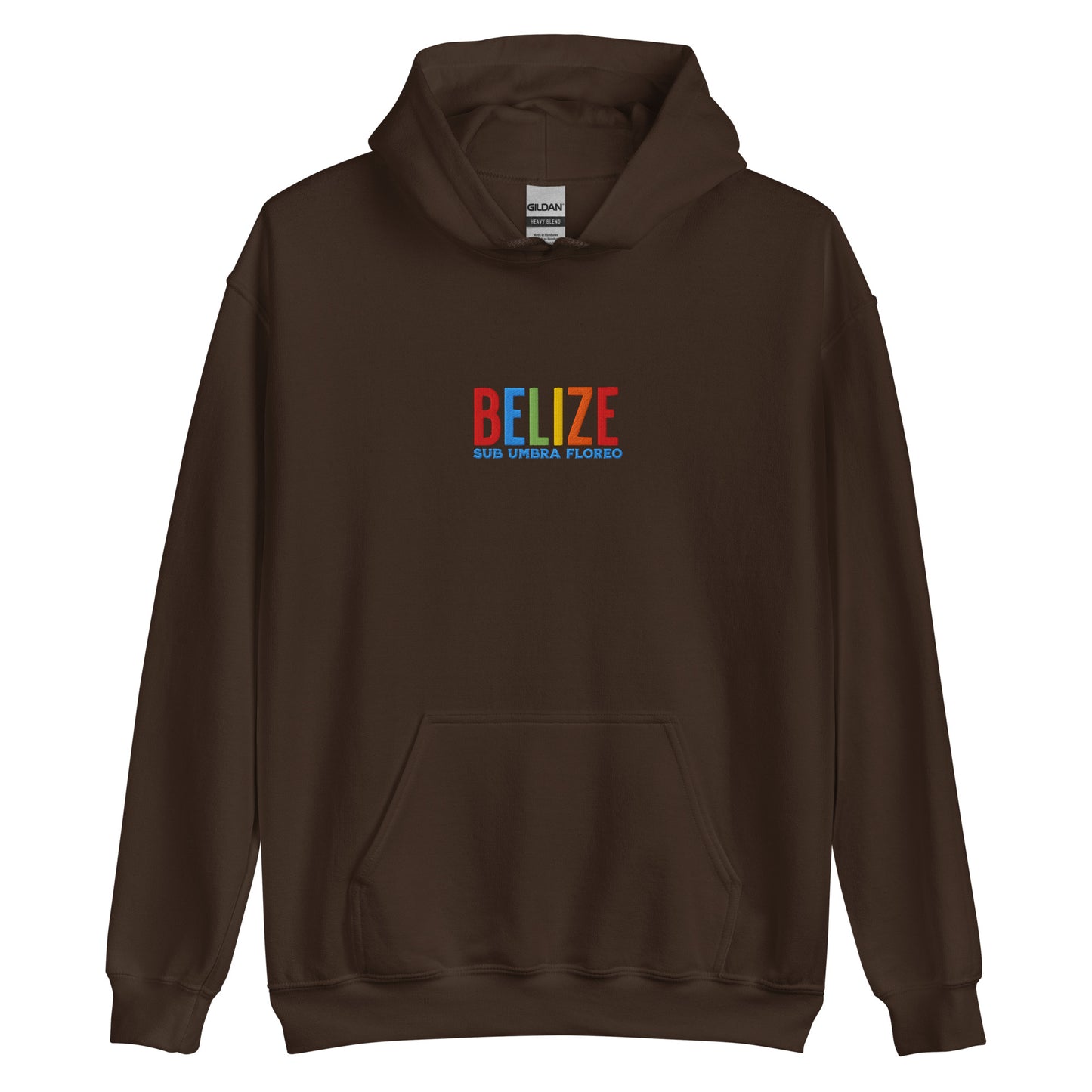 Hoodie bordado con la frase “Sub Umbra Floreo”, inspiración cultural de Belize.
