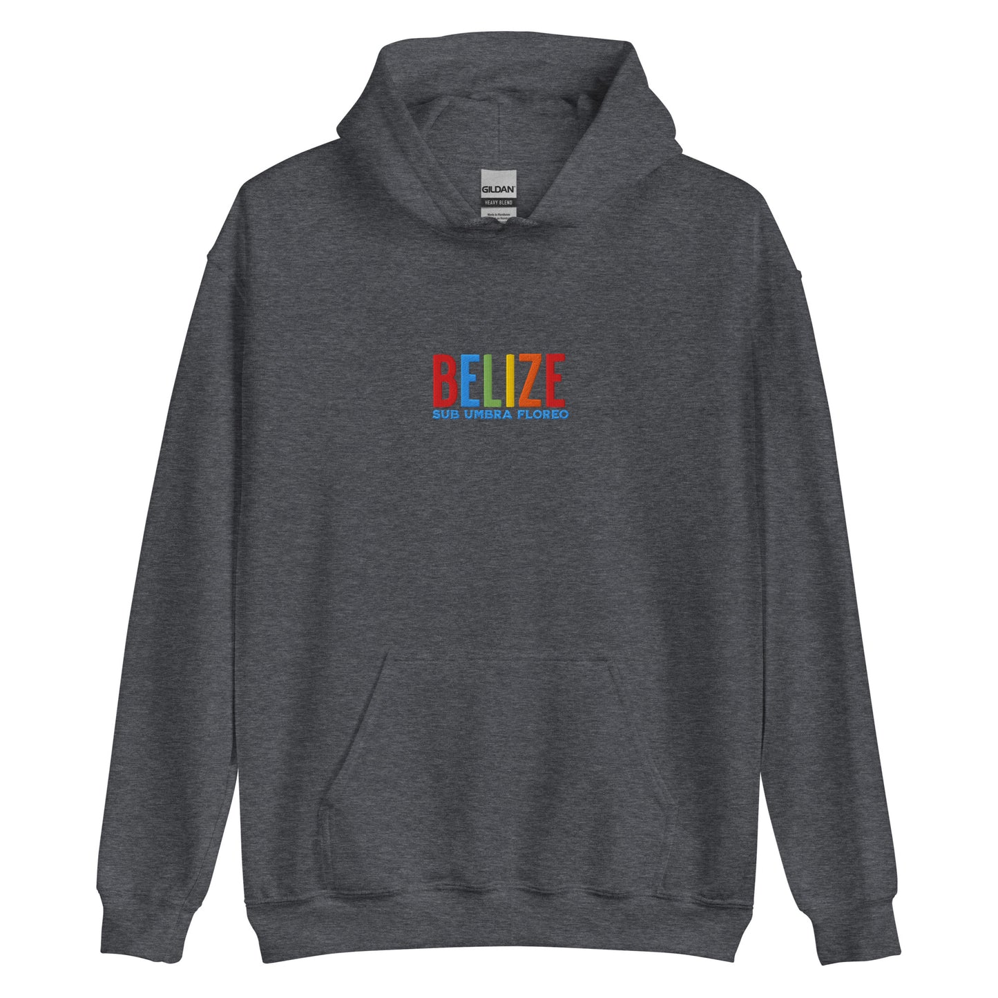 Hoodie bordado con la frase “Sub Umbra Floreo”, inspiración cultural de Belize.