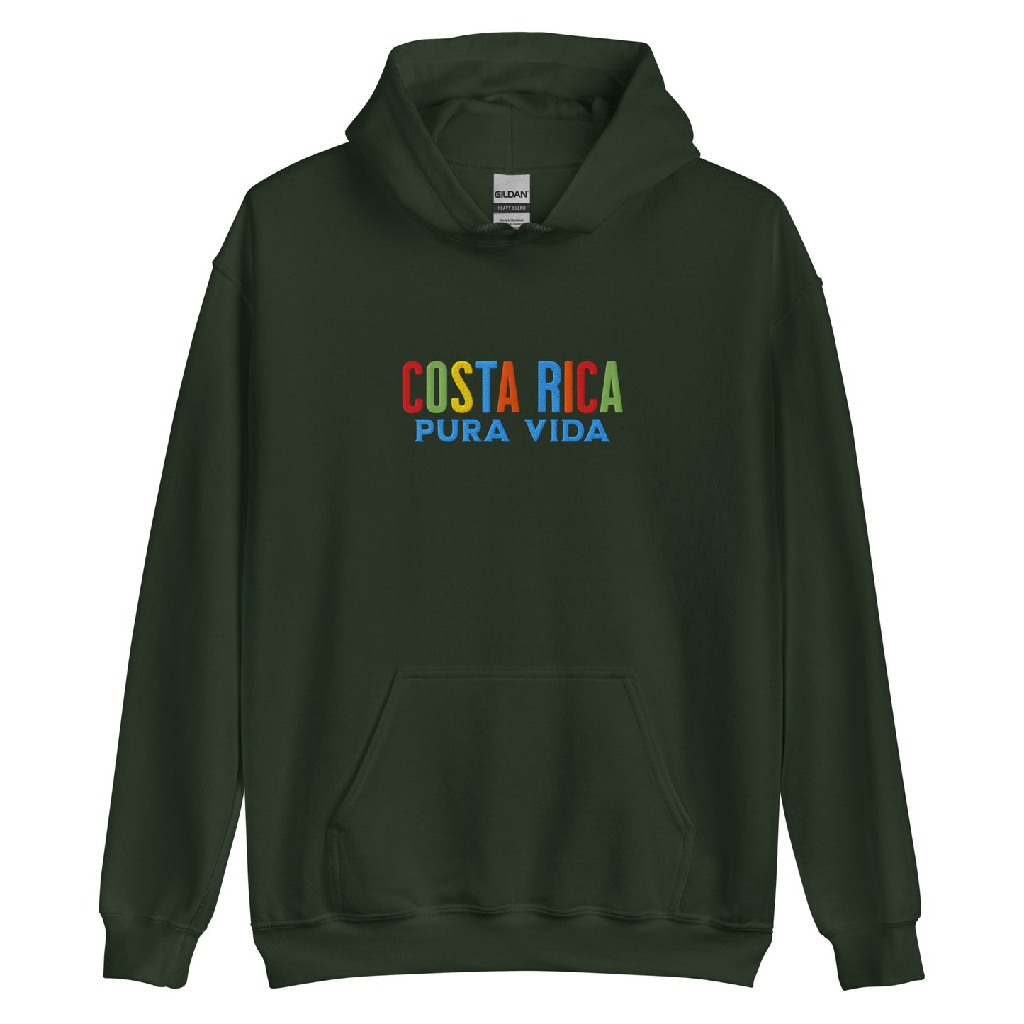 Hoodie bordado con la frase “Pura Vida”, inspiración cultural de Costa Rica.