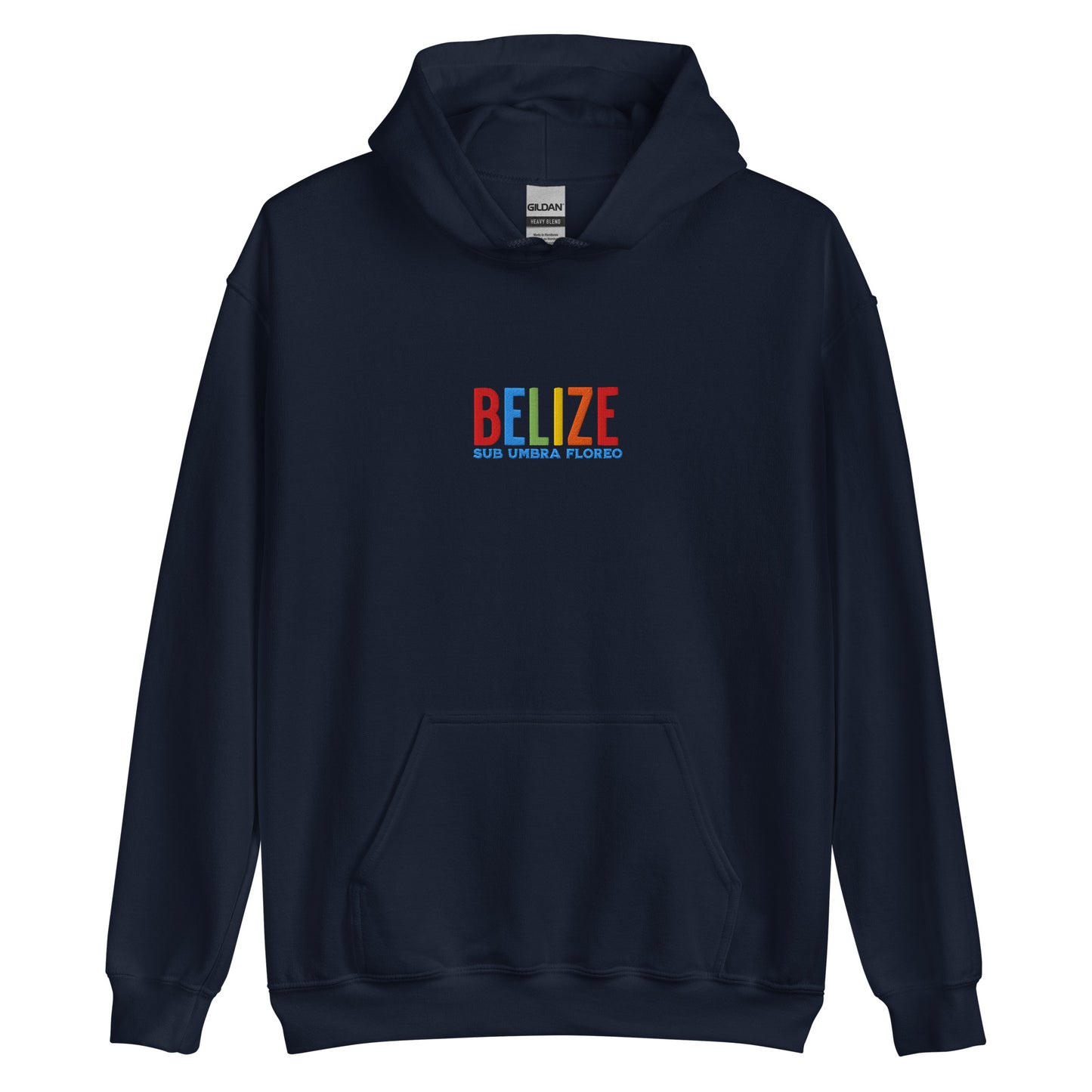 Hoodie bordado con la frase “Sub Umbra Floreo”, inspiración cultural de Belize.