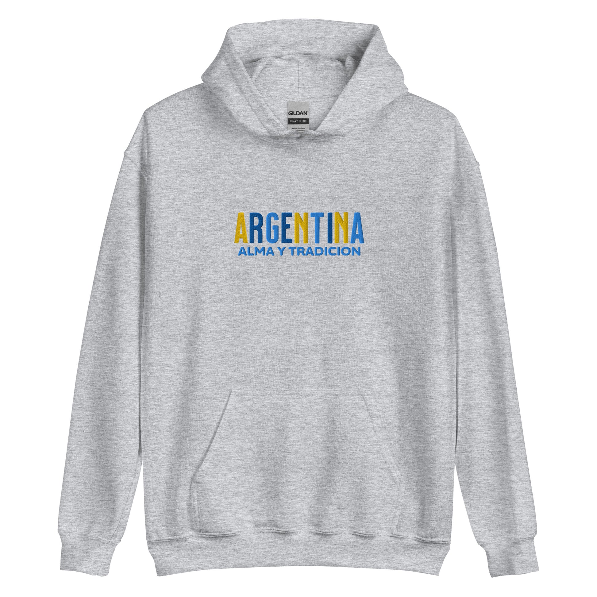 Hoodie bordado con la frase “Alma y Tradición”, inspiración cultural de Argentina.