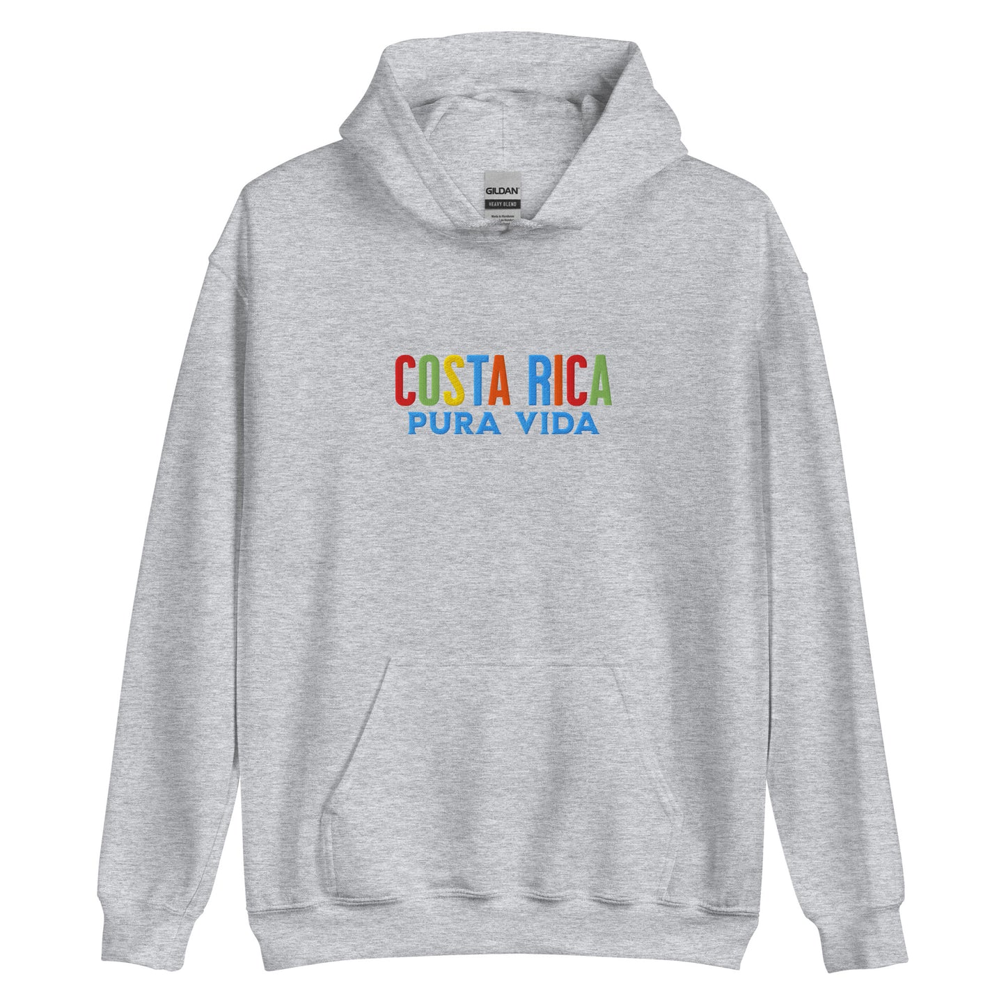 Hoodie bordado con la frase “Pura Vida”, inspiración cultural de Costa Rica.