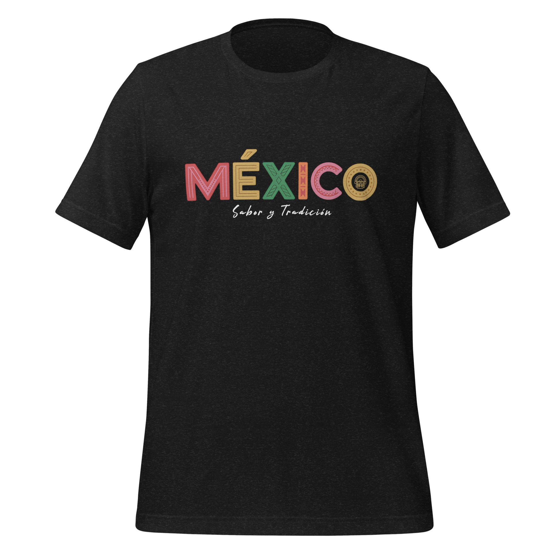T-shirt con diseño colorido del país México con texto “México”.