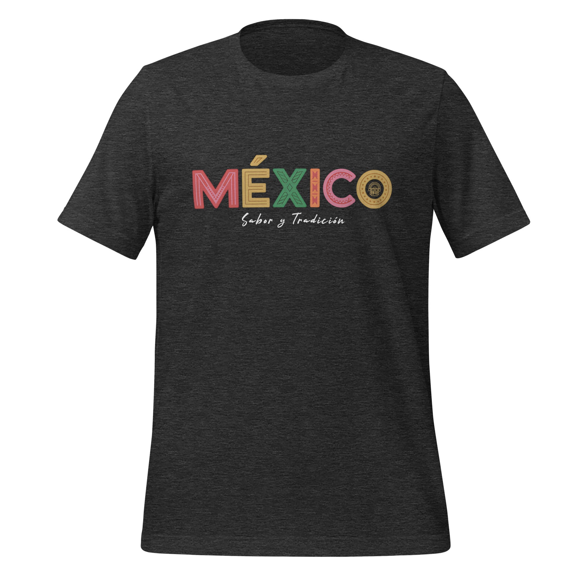 T-shirt con diseño colorido del país México con texto “México”.