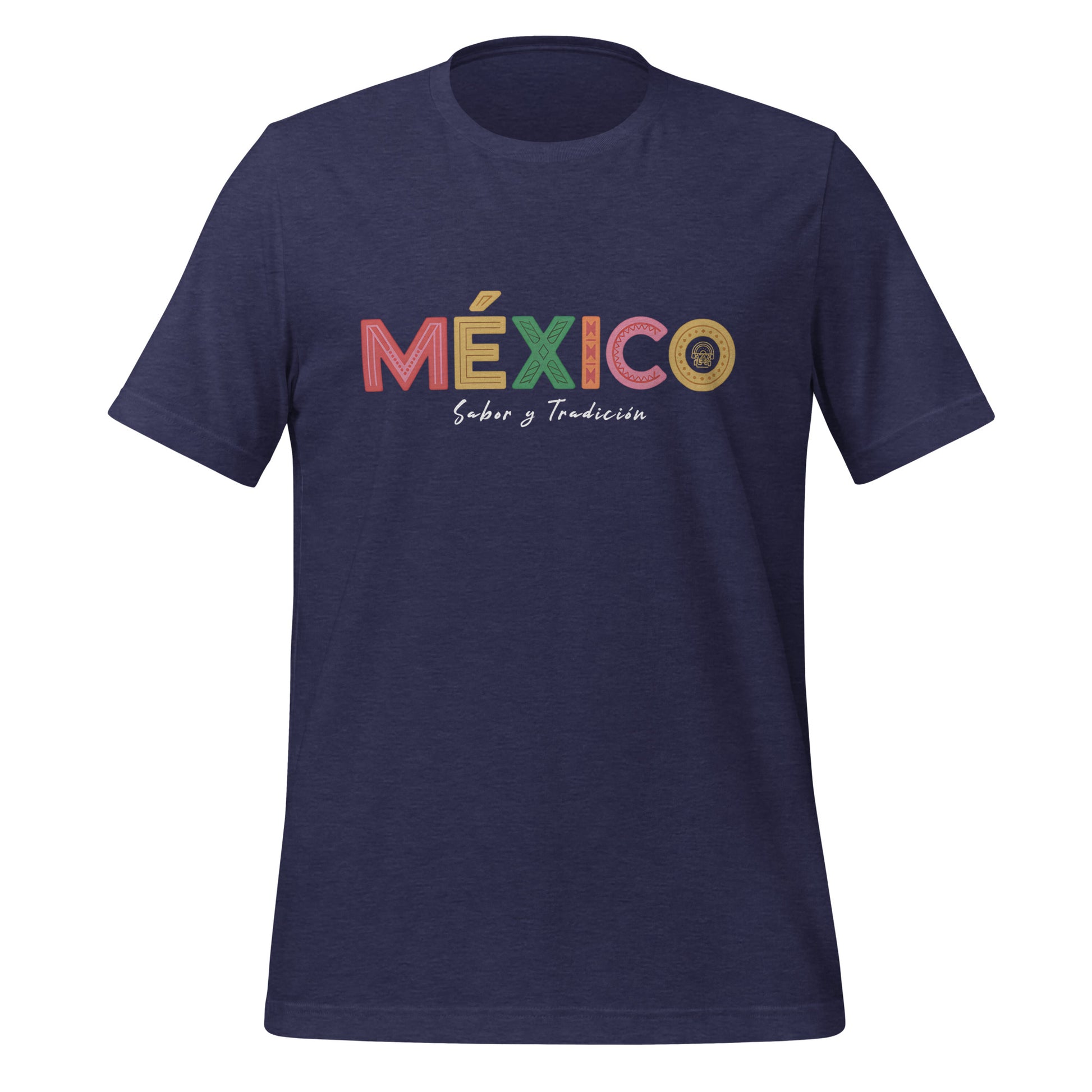 T-shirt con diseño colorido del país México con texto “México”.