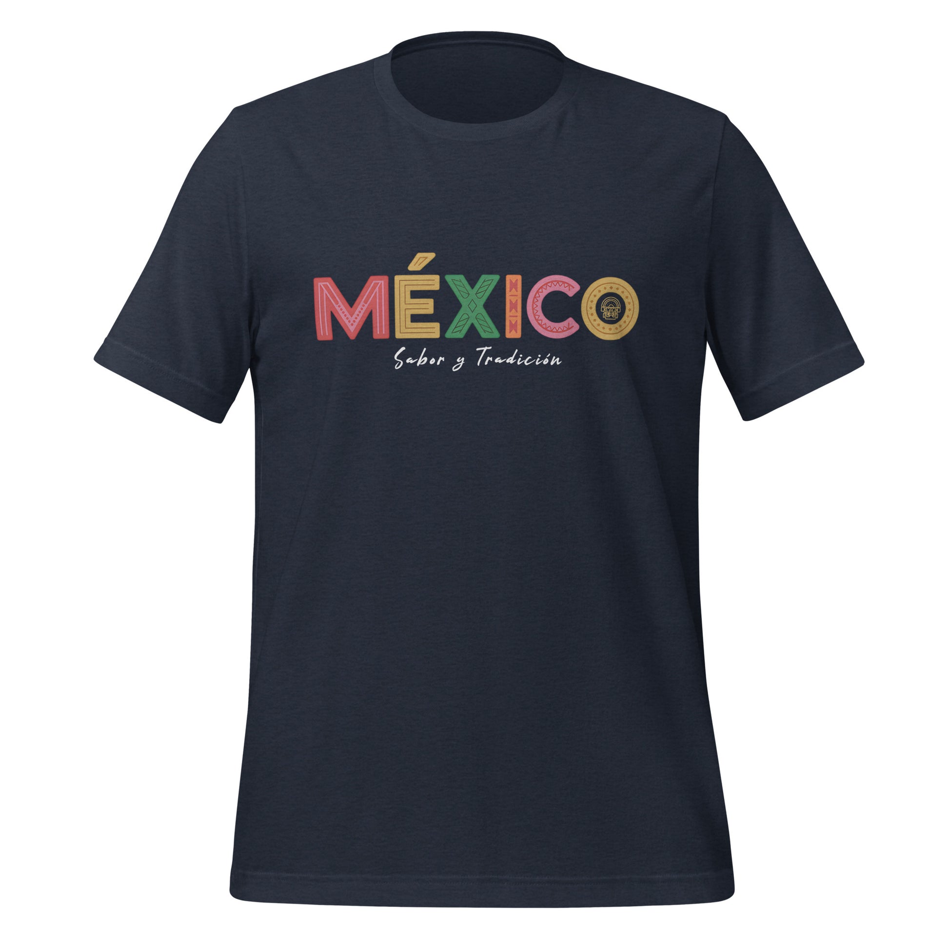 T-shirt con diseño colorido del país México con texto “México”.