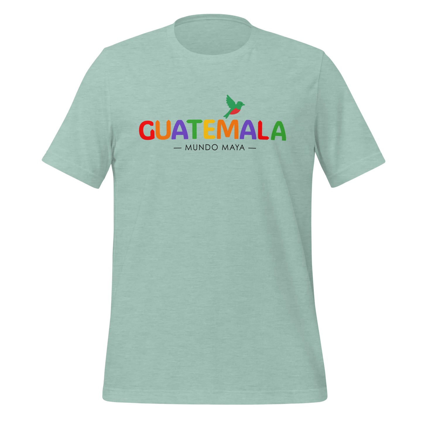 Camiseta Guatemala “Mundo Maya” con letras coloridas y colibrí – LATEA™