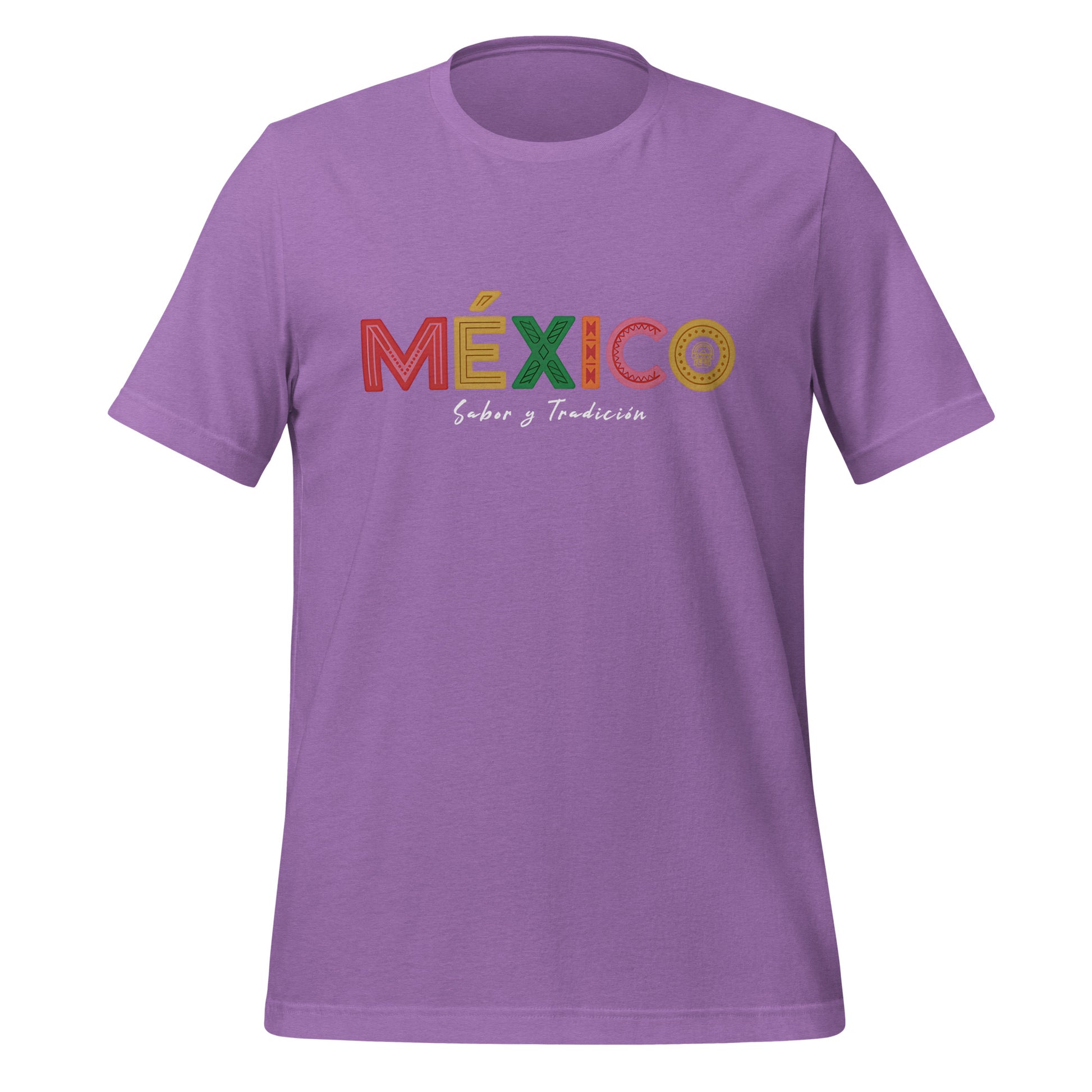 T-shirt con diseño colorido del país México con texto “México”.