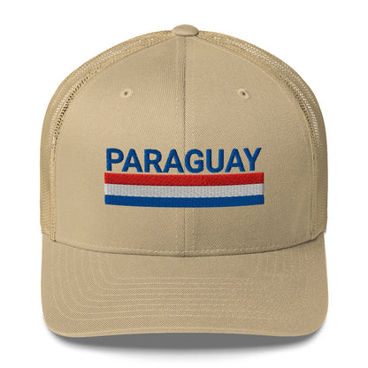 Gorra bordada con el texto “100% Paraguayo”, diseño patriótico con identidad paraguaya.