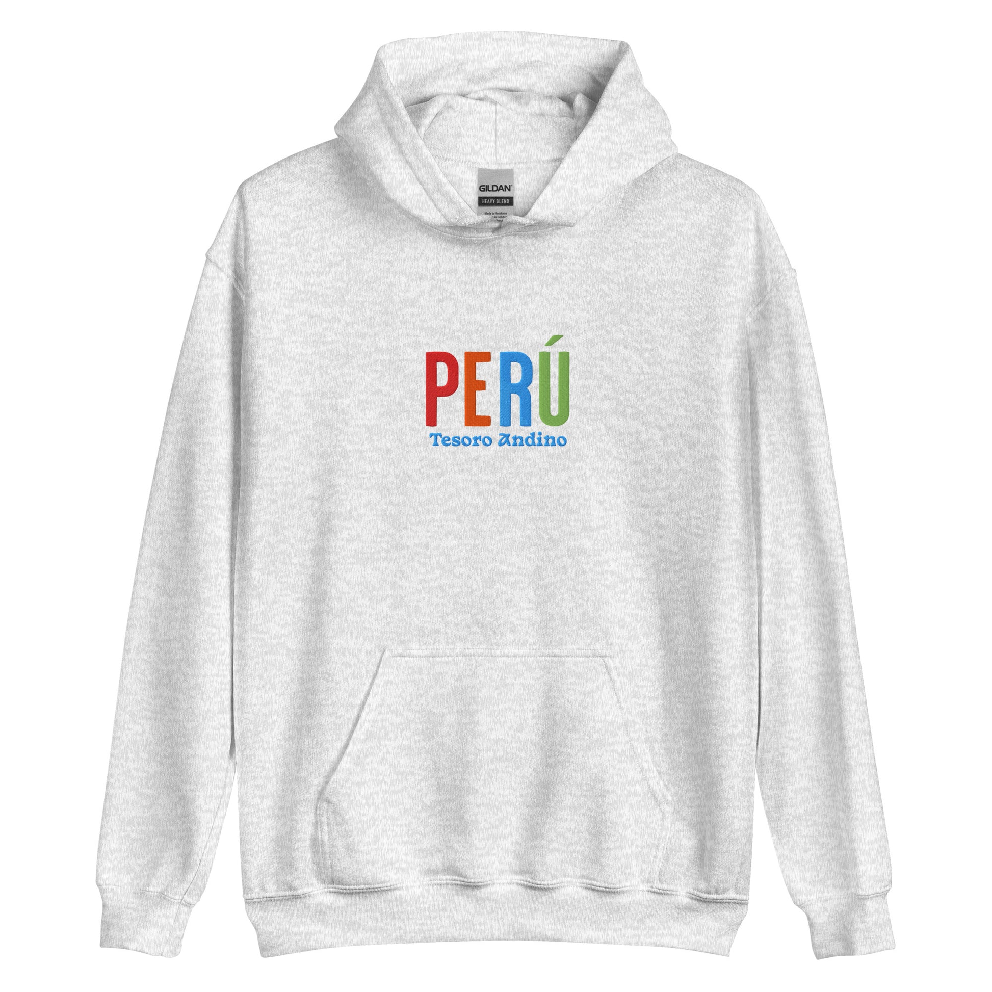 Hoodie bordado con la frase “Tesoro Andino”, inspiración cultural de Perú.