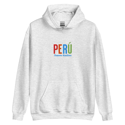 Hoodie bordado con la frase “Tesoro Andino”, inspiración cultural de Perú.