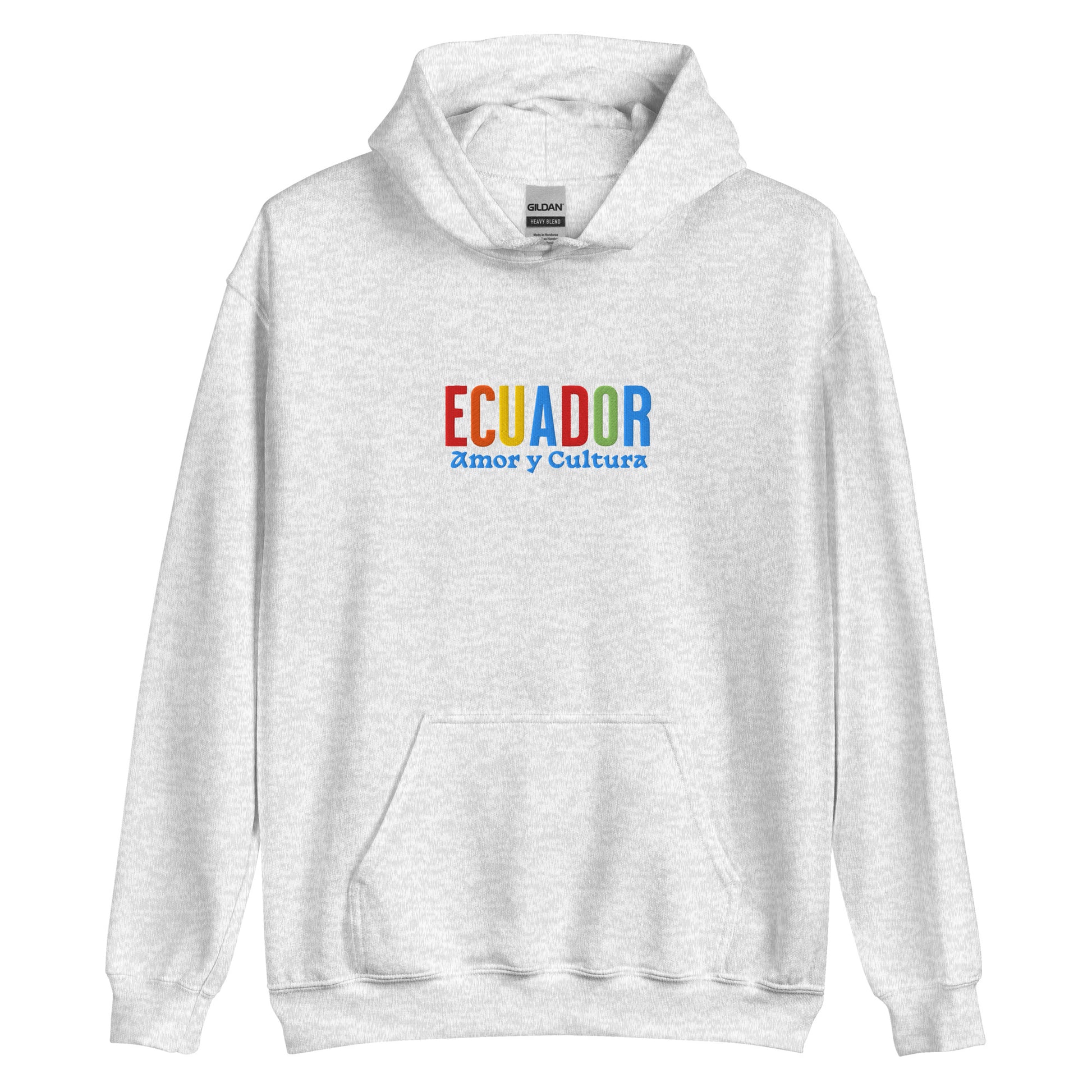 Hoodie bordado con la frase “Amor y Cultura”, inspiración cultural de Ecuador.