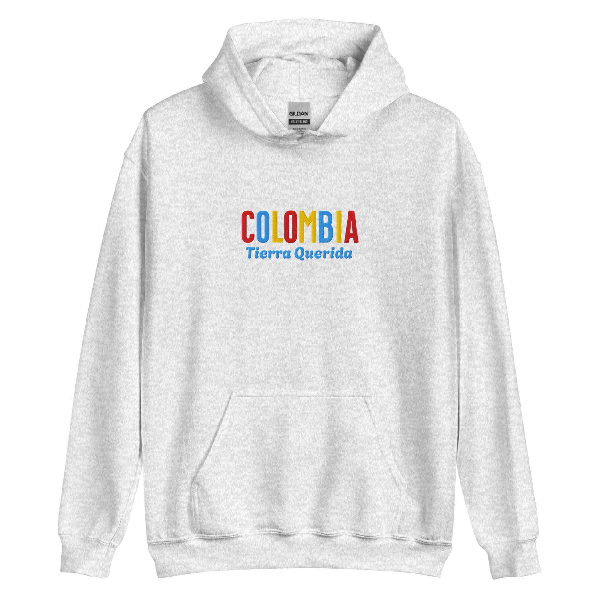 Hoodie bordado con la frase “Tierra Querida”, inspiración cultural de Colombia.
