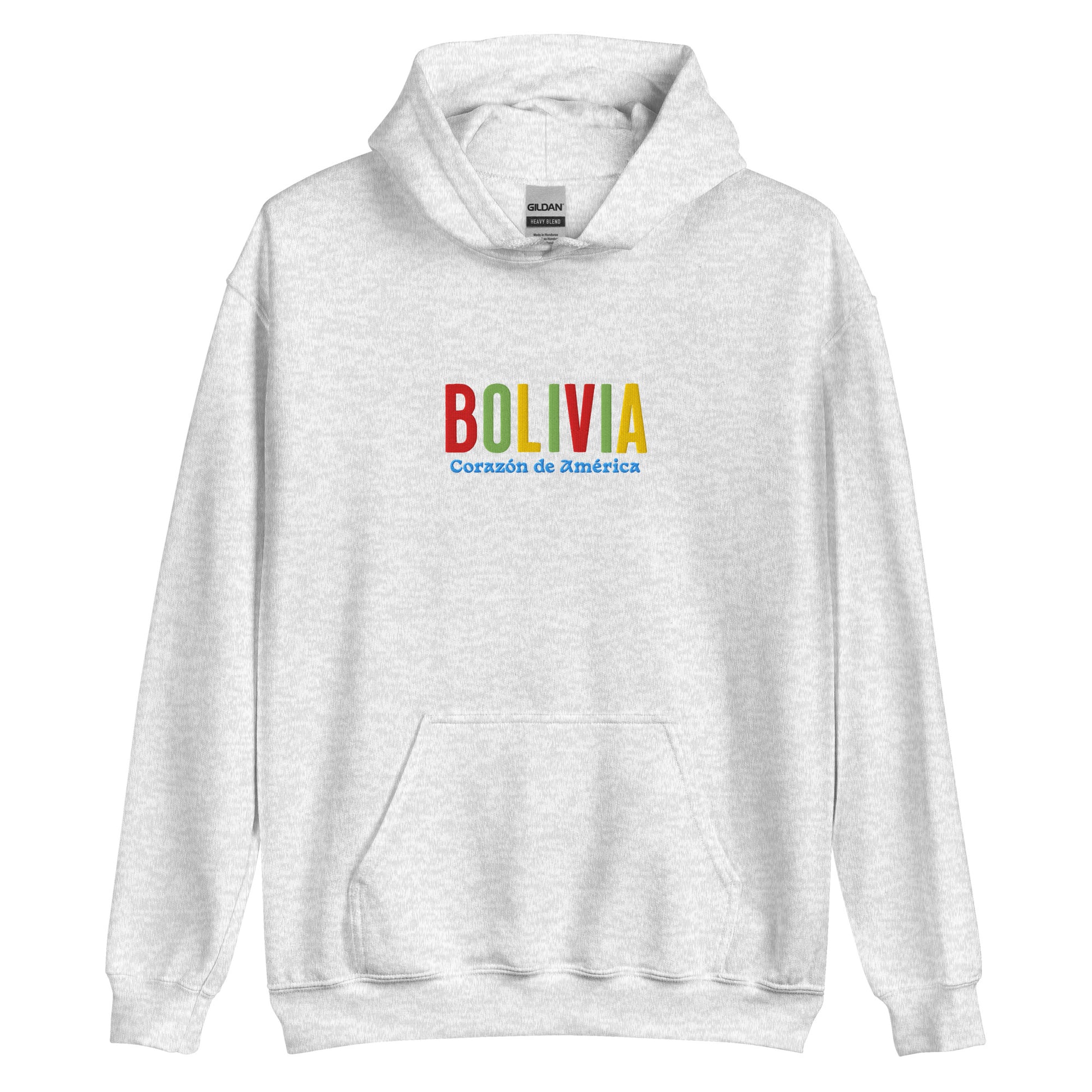 Hoodie bordado con la frase “Corazón de América”, inspiración cultural de Bolivia.