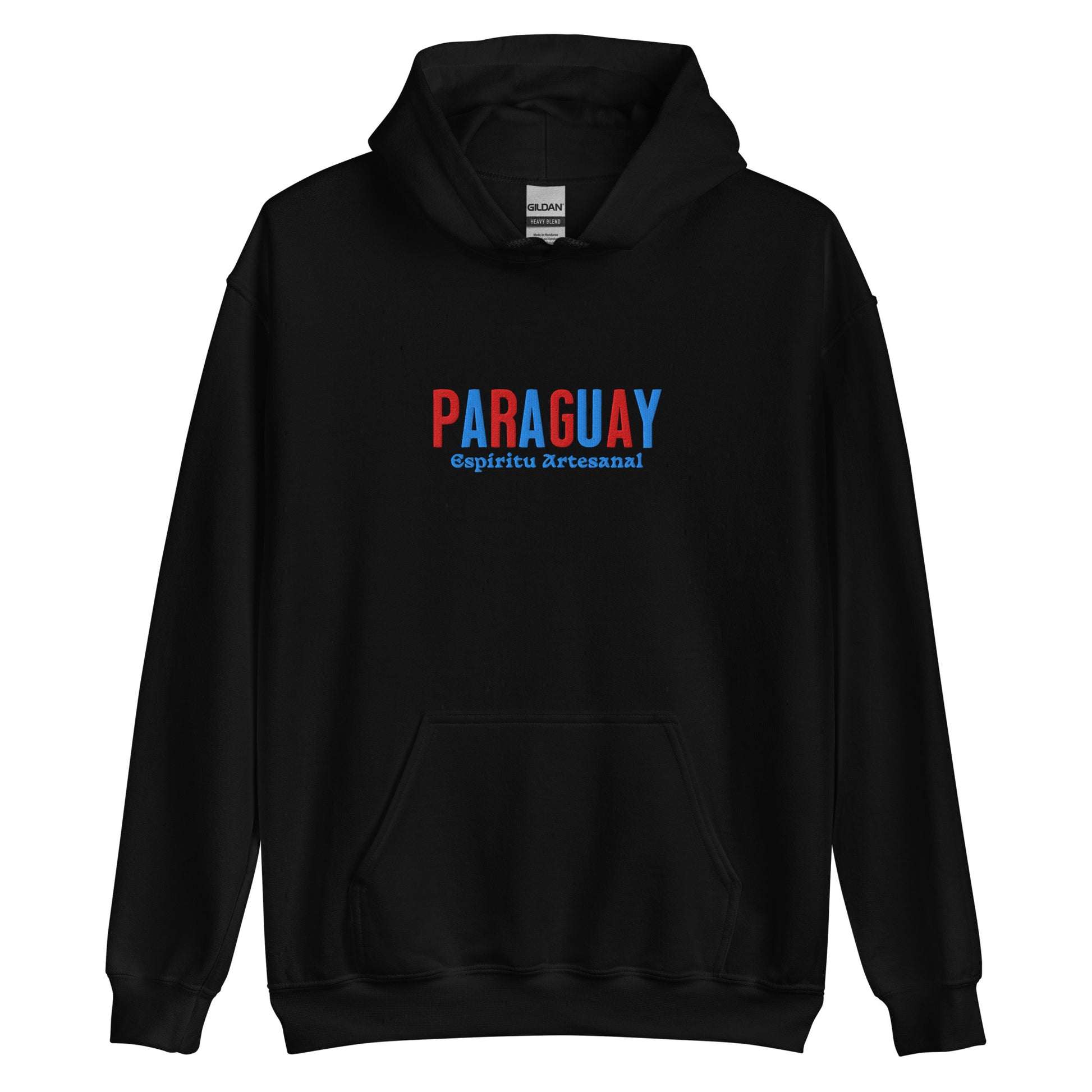 Hoodie bordado con la frase “Espíritu Artesanal”, inspiración cultural de Paraguay.
