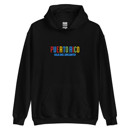 Hoodie bordado con la frase “Isla del Encanto”, inspiración cultural de Puerto Rico.
