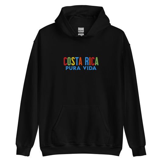 Hoodie bordado con la frase “Pura Vida”, inspiración cultural de Costa Rica.