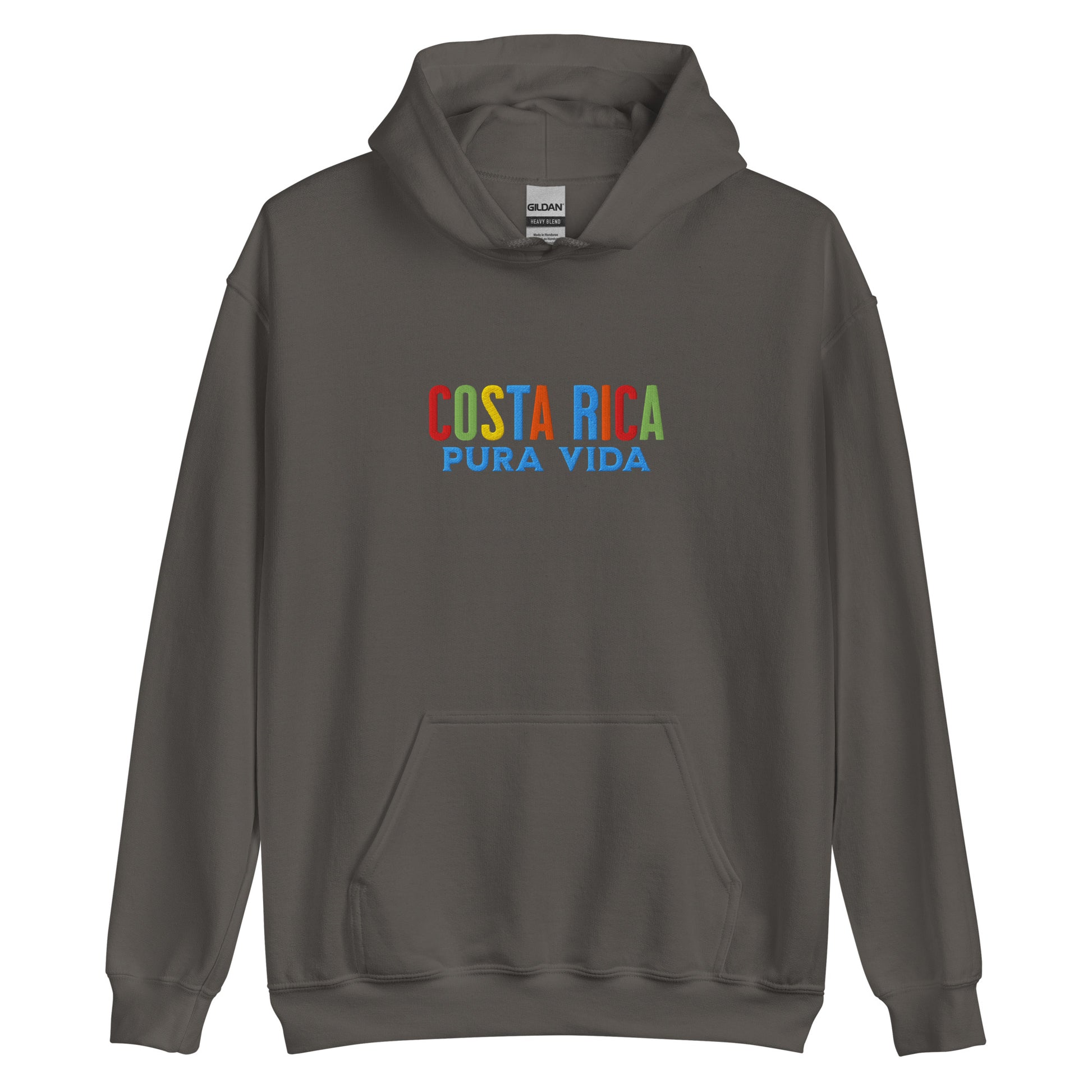 Hoodie bordado con la frase “Pura Vida”, inspiración cultural de Costa Rica.
