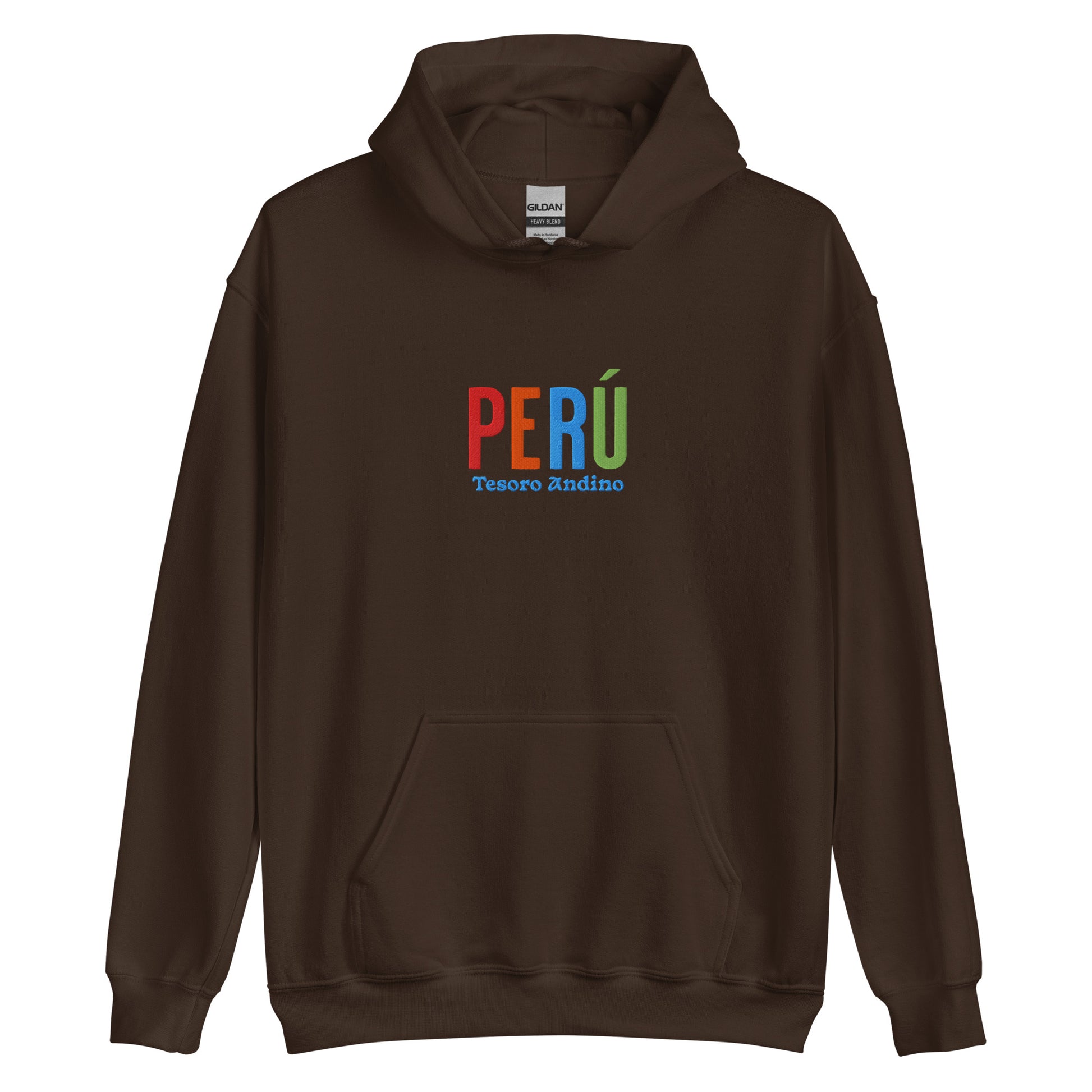 Hoodie bordado con la frase “Tesoro Andino”, inspiración cultural de Perú.
