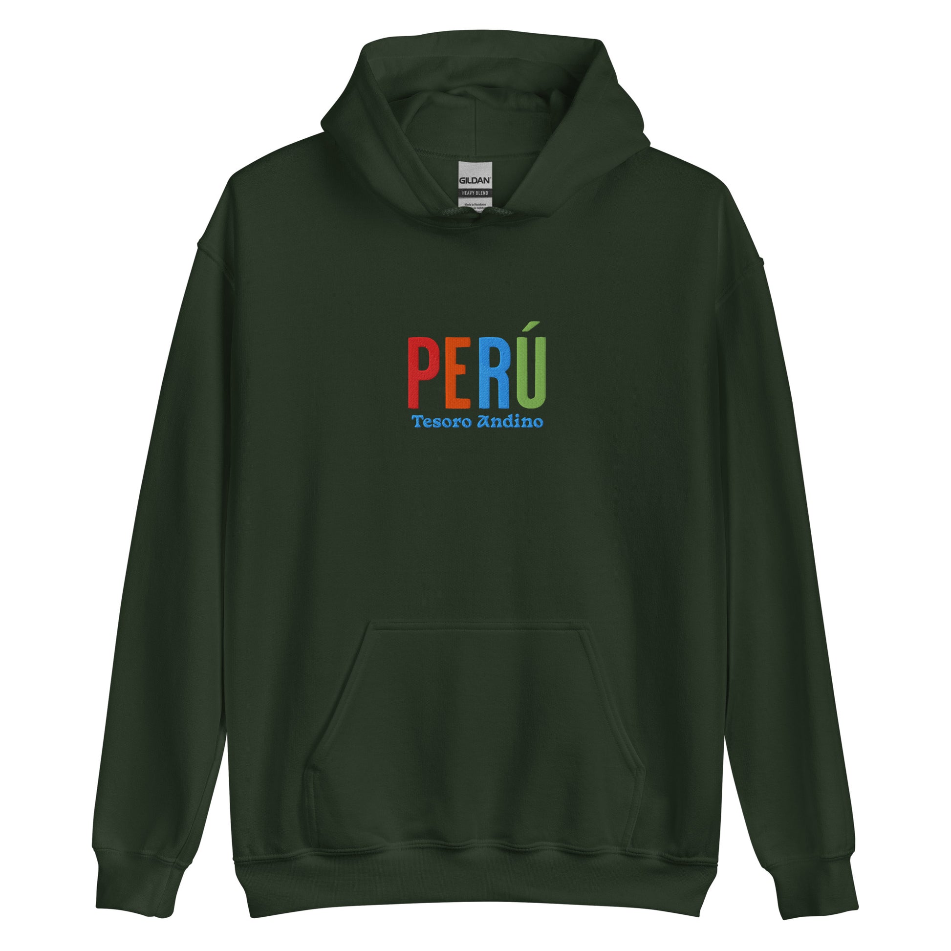 Hoodie bordado con la frase “Tesoro Andino”, inspiración cultural de Perú.