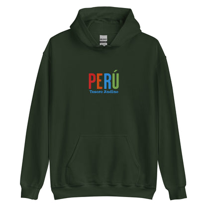 Hoodie bordado con la frase “Tesoro Andino”, inspiración cultural de Perú.