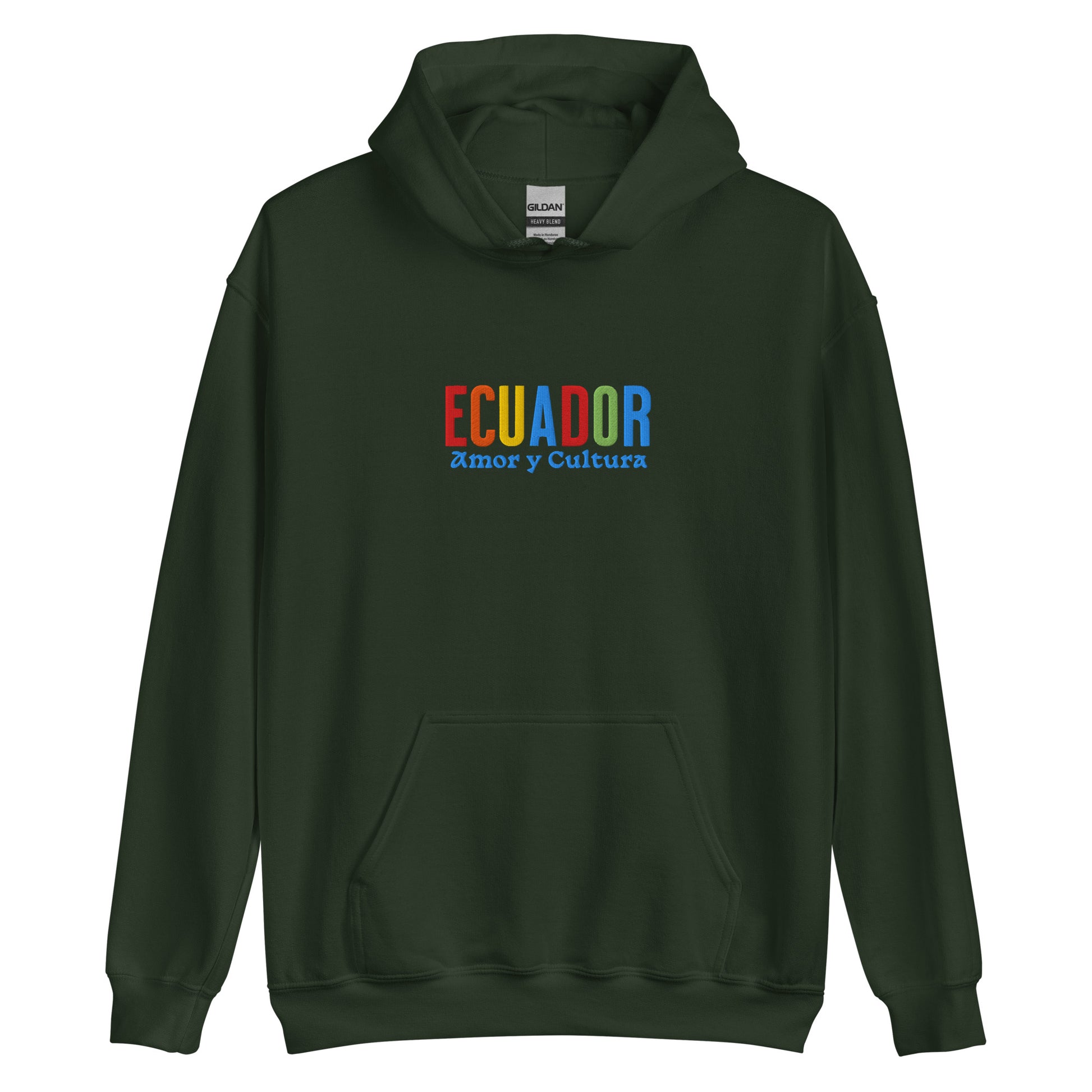 Hoodie bordado con la frase “Amor y Cultura”, inspiración cultural de Ecuador.