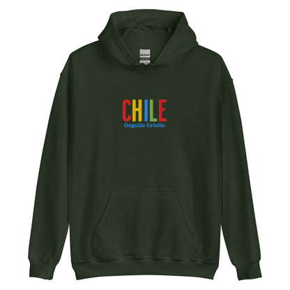 Hoodie bordado con la frase “Orgullo Criollo”, inspiración cultural de Chile.
