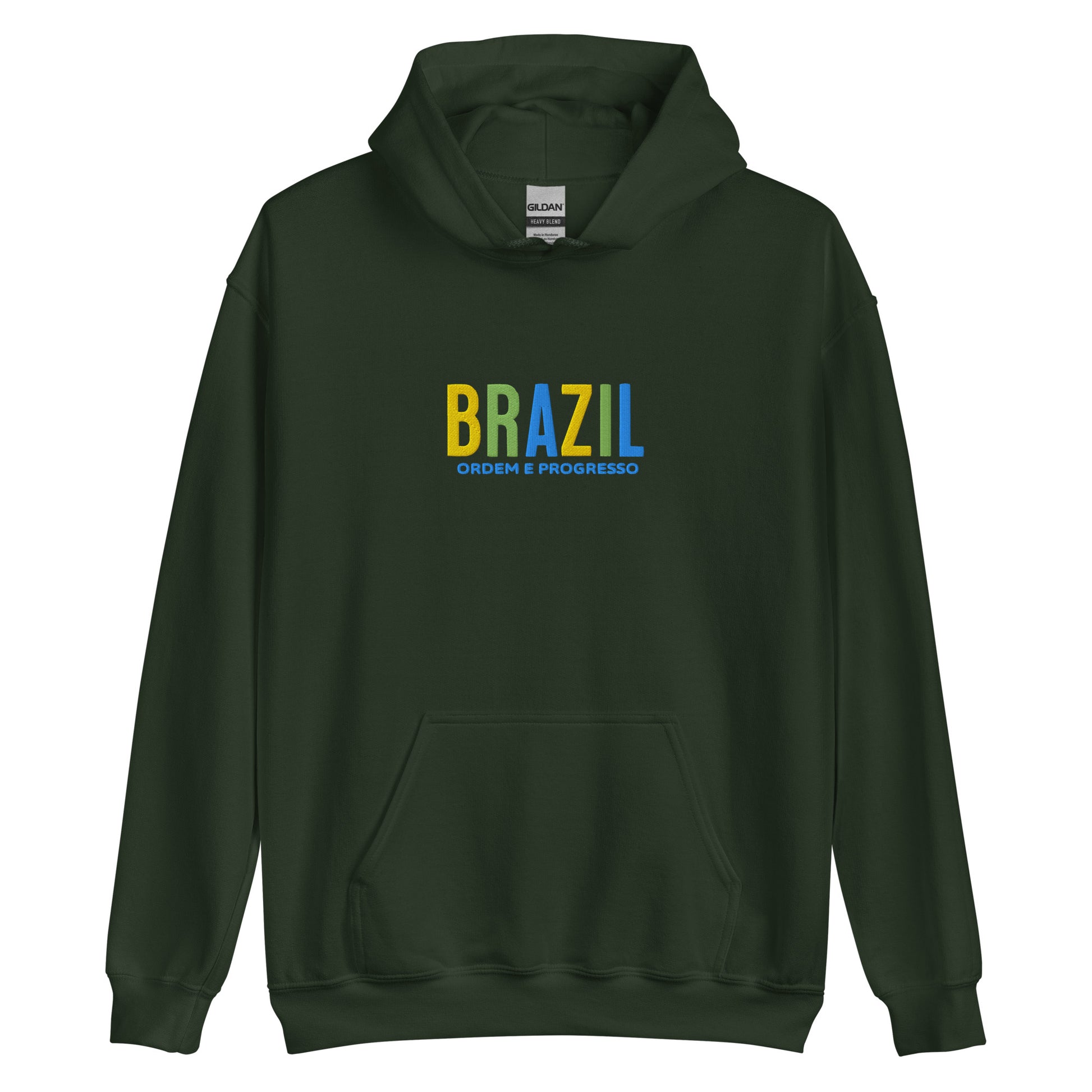 Hoodie bordado con la frase “Ordem e Progresso”, inspiración cultural de Brazil.