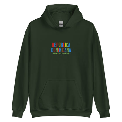 Hoodie bordado con la frase “Isla del Sabor”, inspiración cultural de República Dominicana.