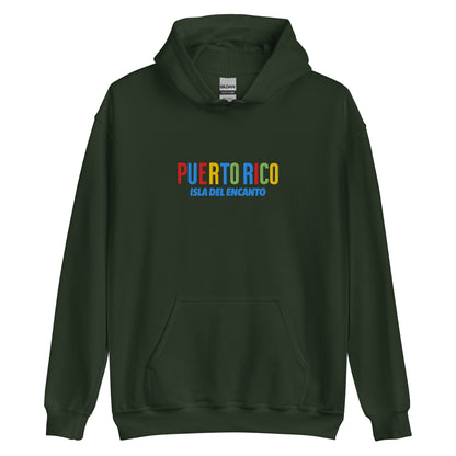 Hoodie bordado con la frase “Isla del Encanto”, inspiración cultural de Puerto Rico.