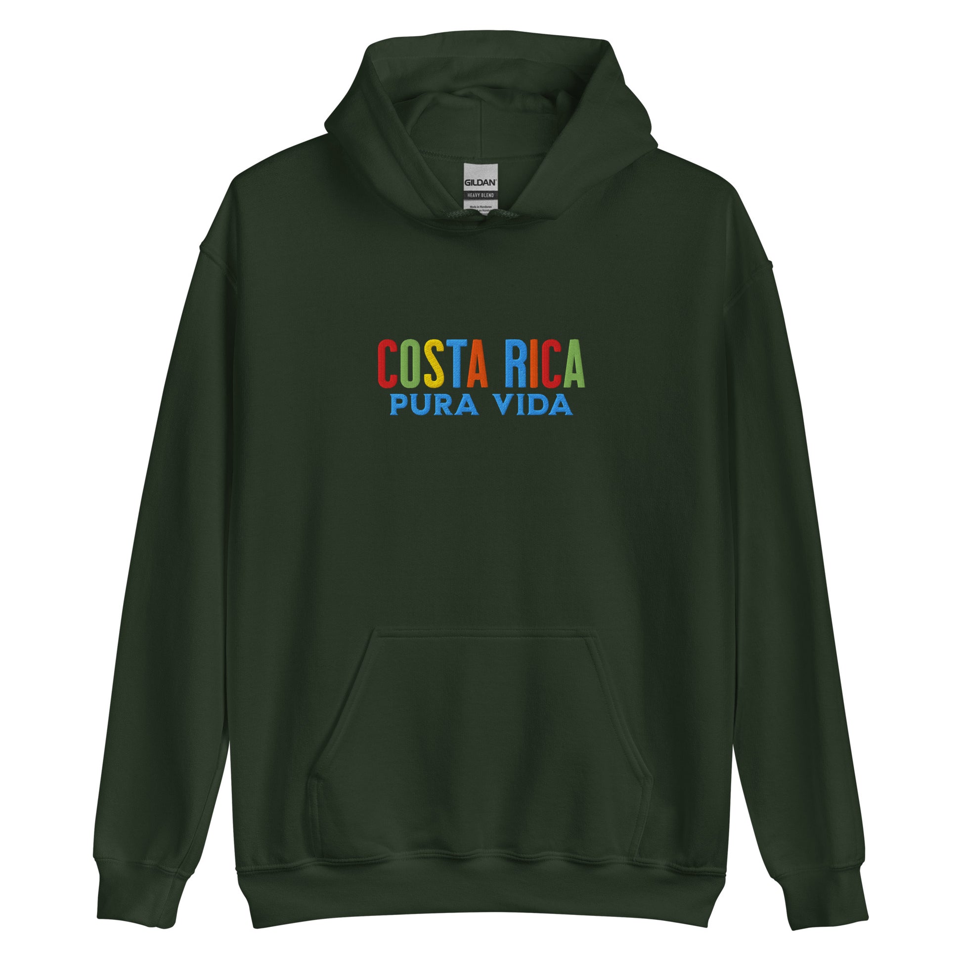 Hoodie bordado con la frase “Pura Vida”, inspiración cultural de Costa Rica.
