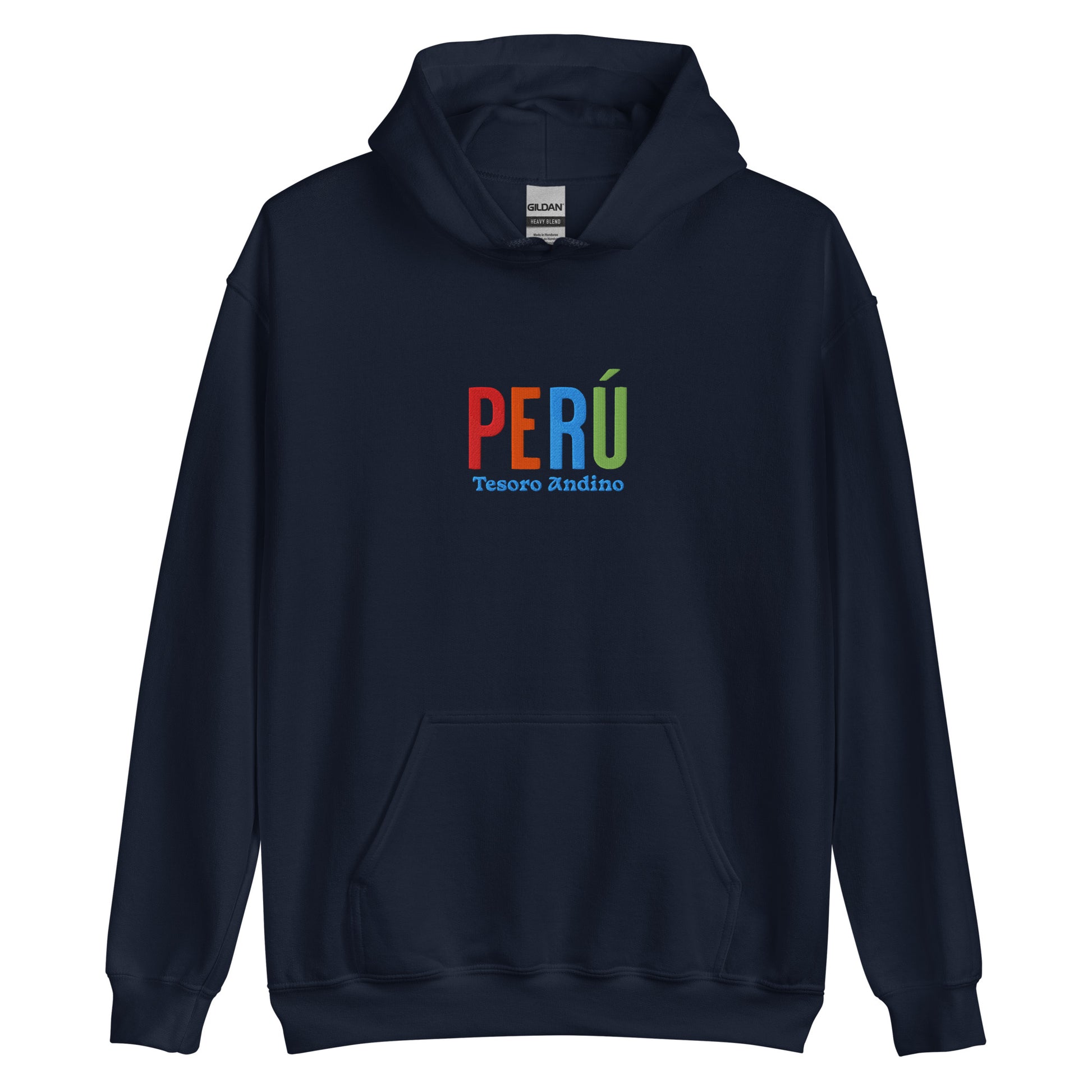 Hoodie bordado con la frase “Tesoro Andino”, inspiración cultural de Perú.