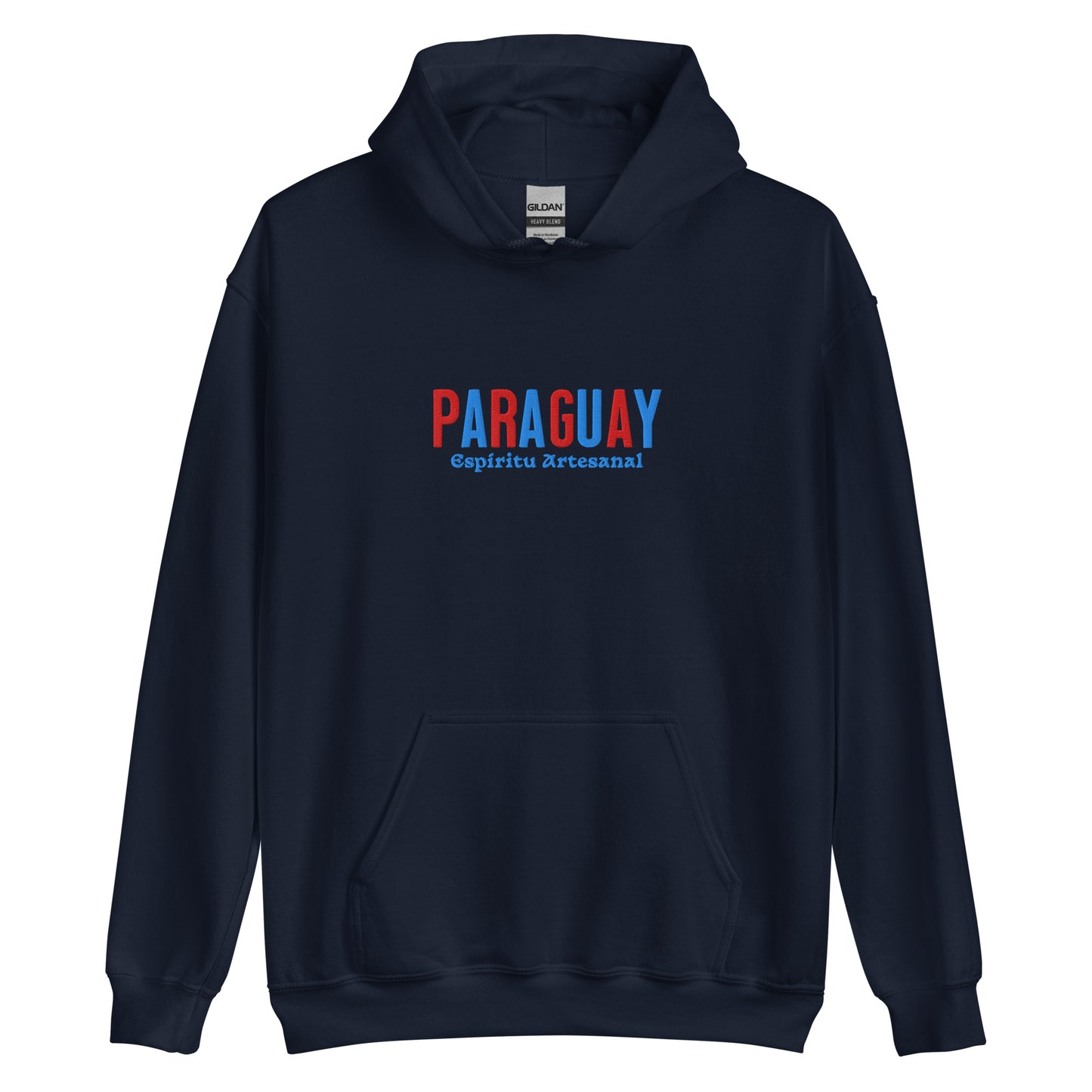 Hoodie bordado con la frase “Espíritu Artesanal”, inspiración cultural de Paraguay.