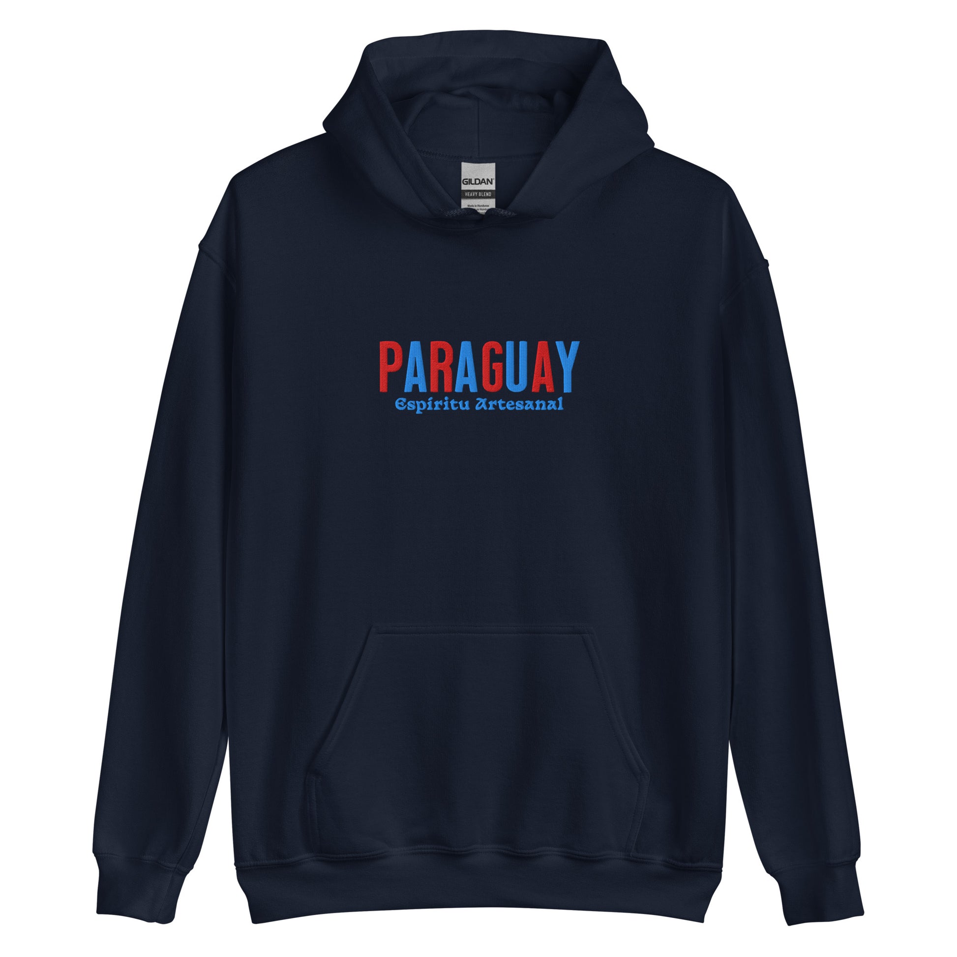 Hoodie bordado con la frase “Espíritu Artesanal”, inspiración cultural de Paraguay.