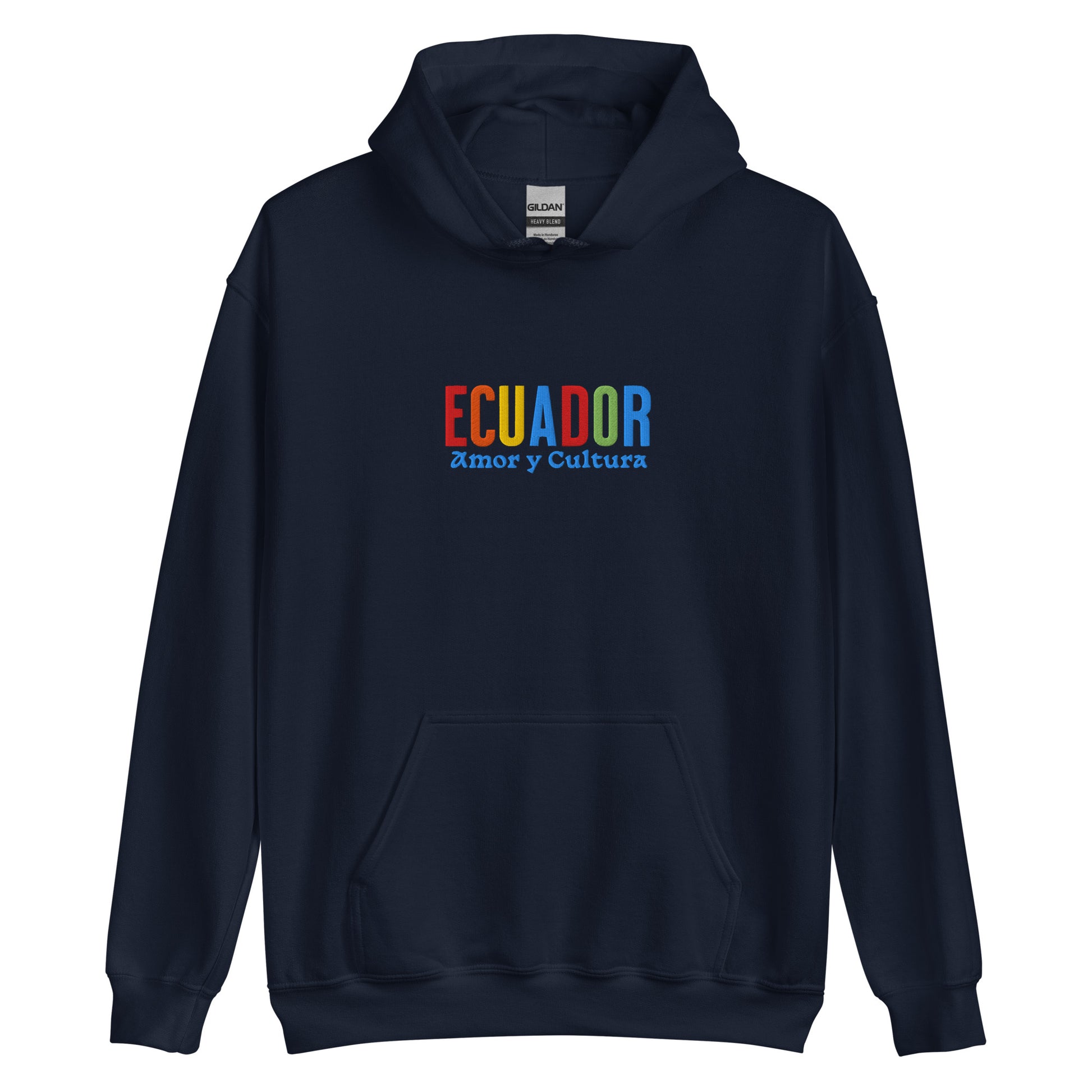 Hoodie bordado con la frase “Amor y Cultura”, inspiración cultural de Ecuador.