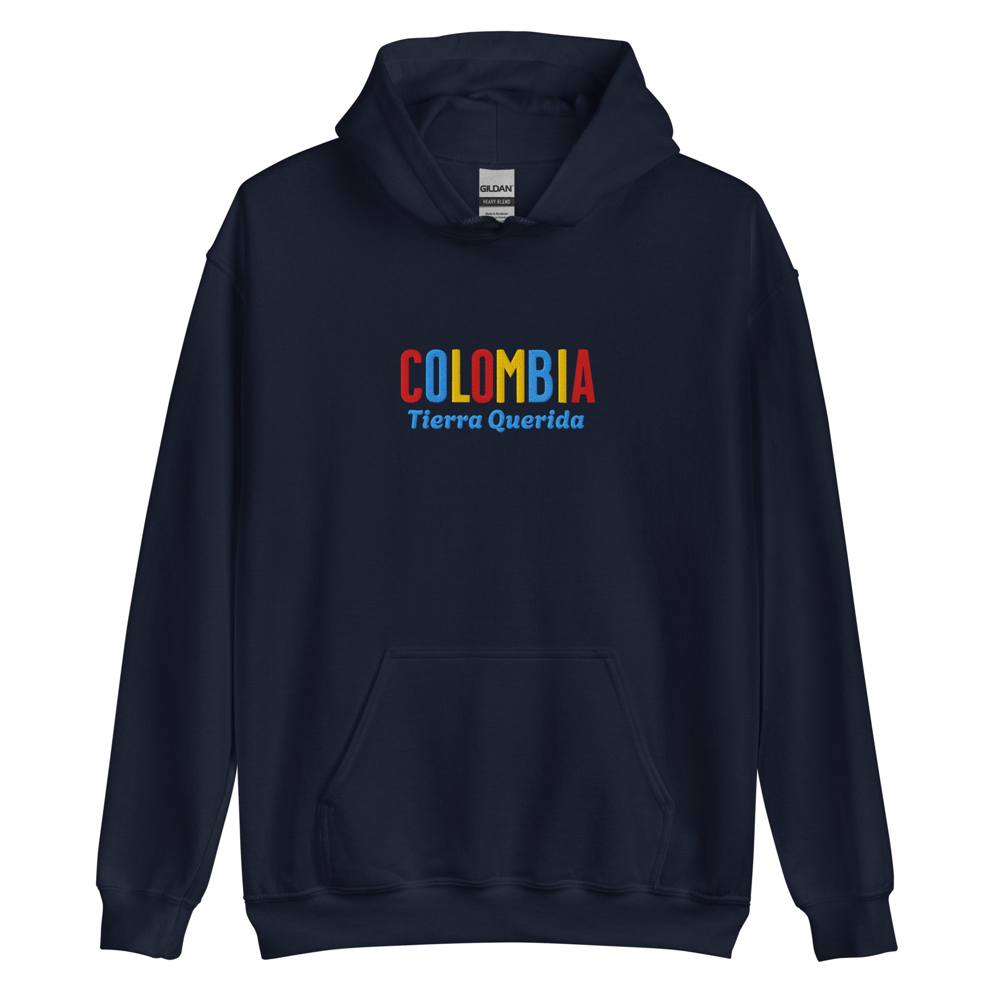 Hoodie bordado con la frase “Tierra Querida”, inspiración cultural de Colombia.
