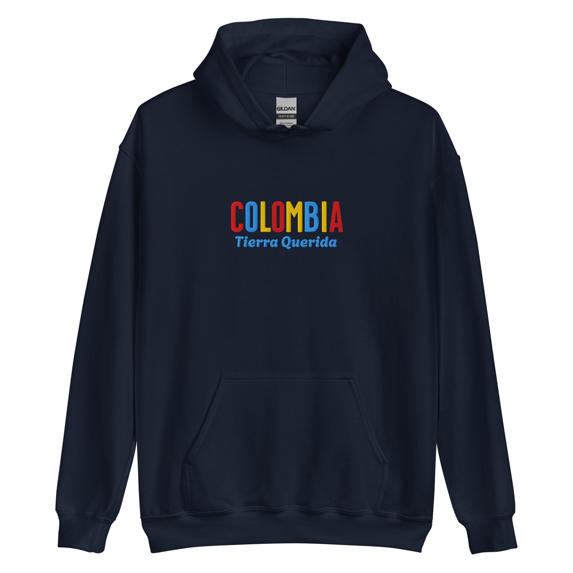 Hoodie bordado con la frase “Tierra Querida”, inspiración cultural de Colombia.