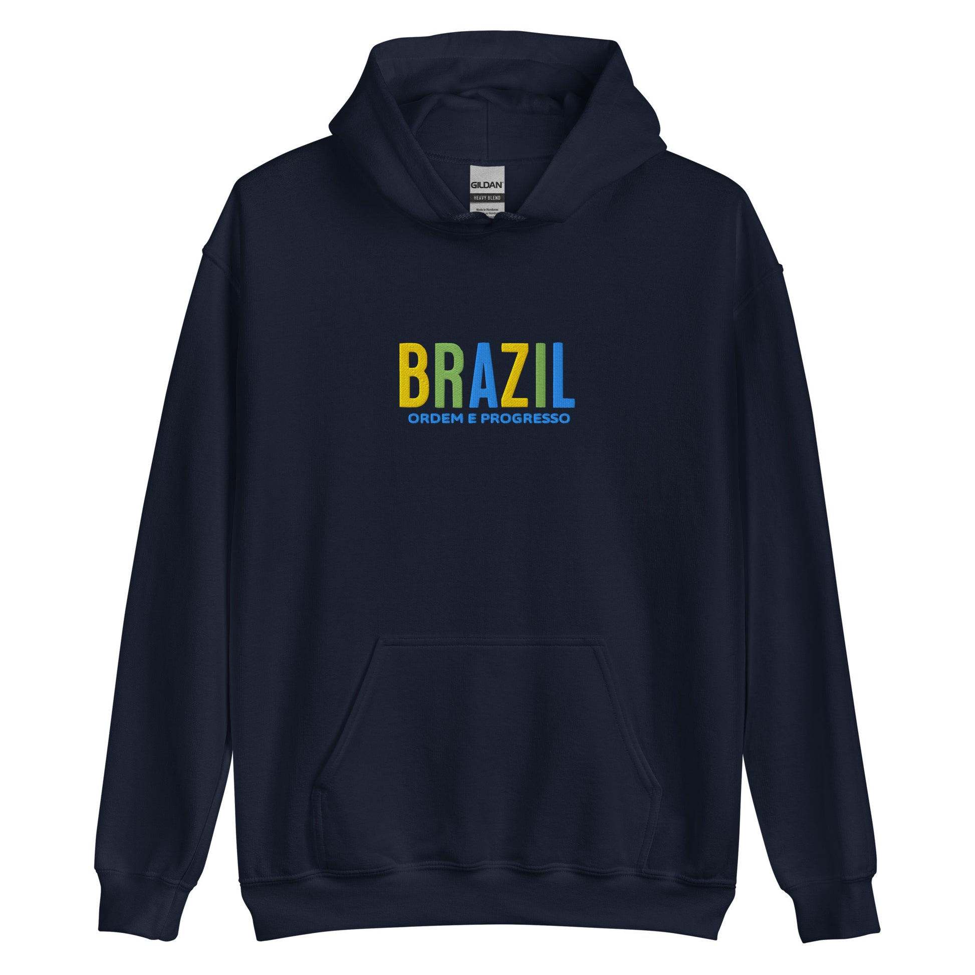 Hoodie bordado con la frase “Ordem e Progresso”, inspiración cultural de Brazil.