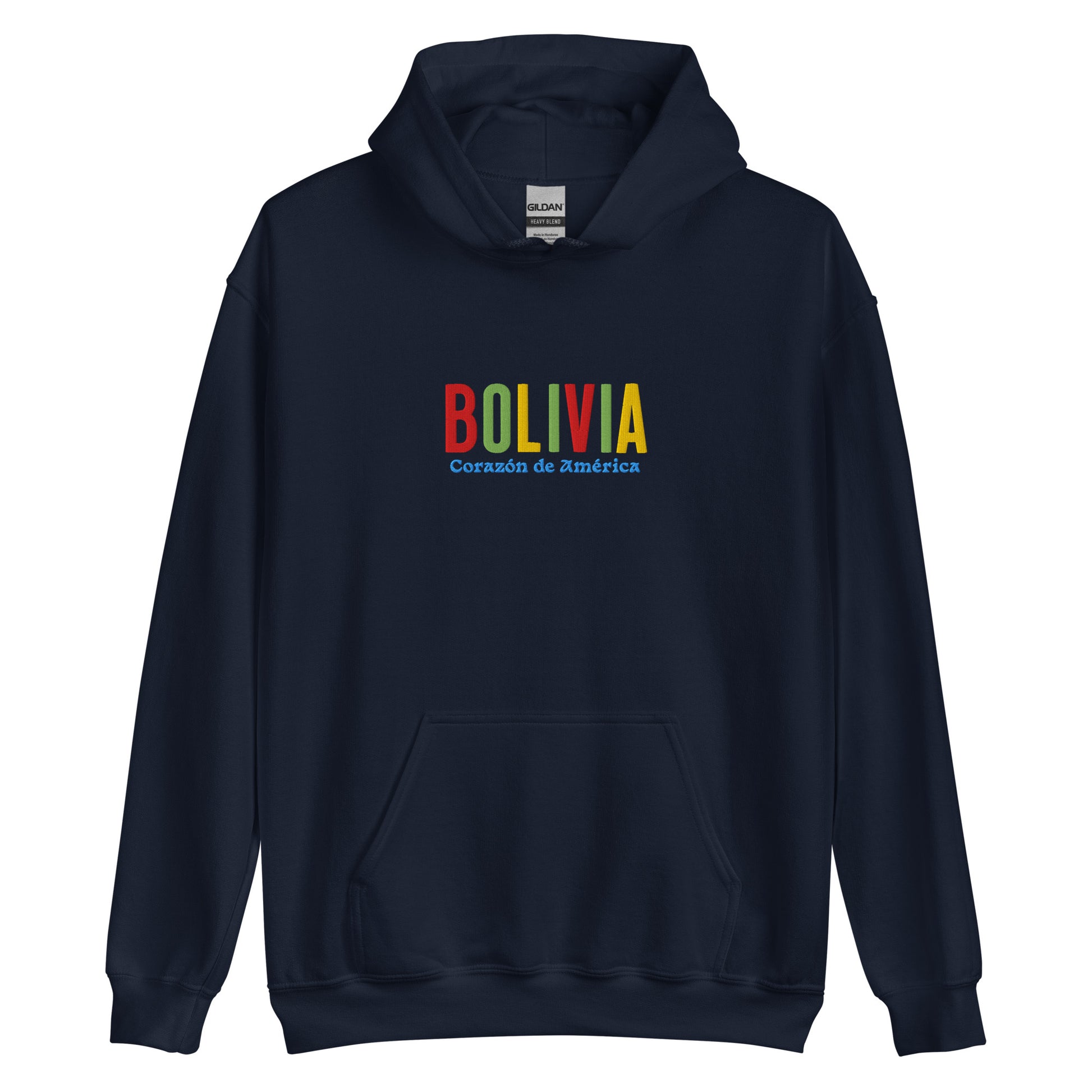 Hoodie bordado con la frase “Corazón de América”, inspiración cultural de Bolivia.