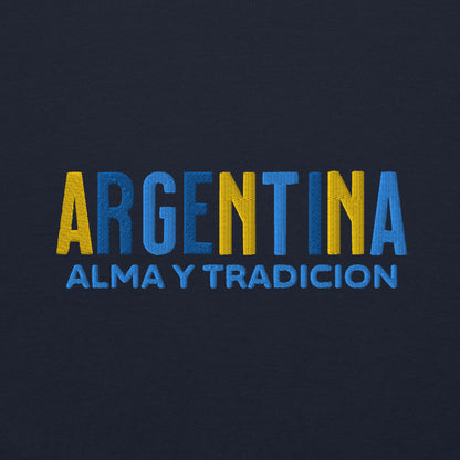 Bordado con la frase “Alma y Tradición”, inspiración cultural de Argentina.