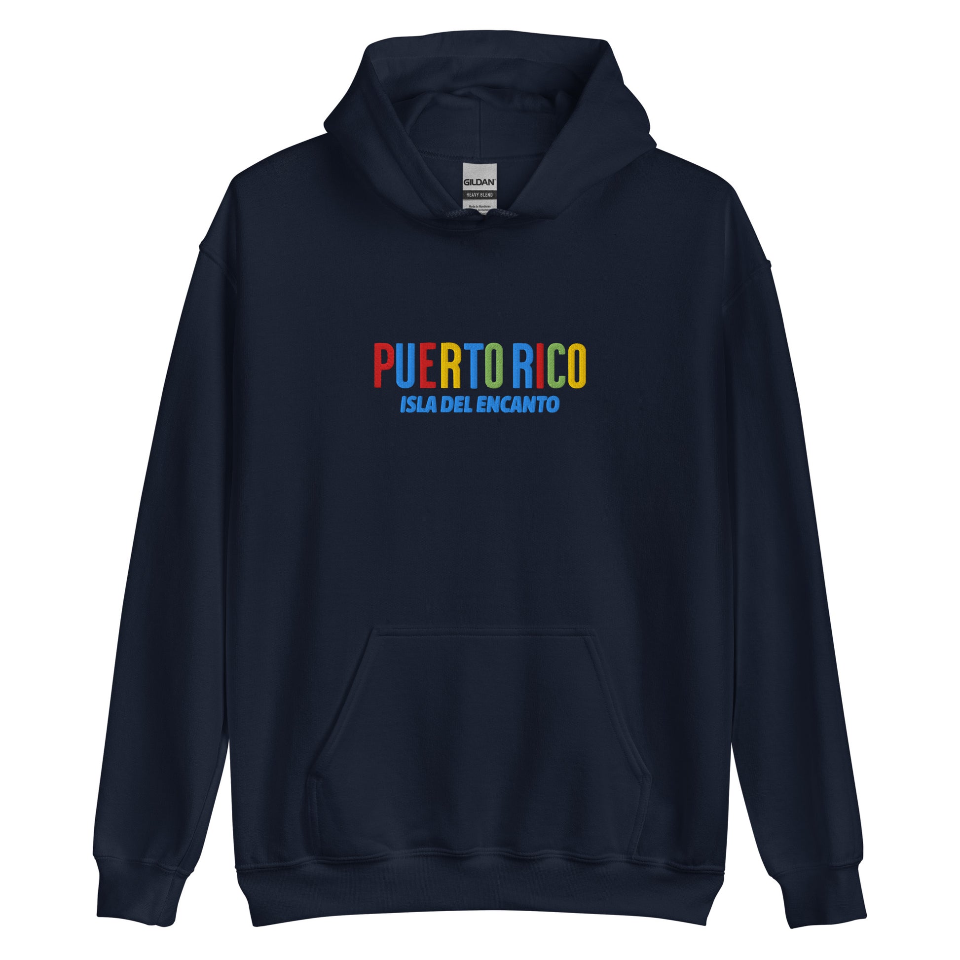 Hoodie bordado con la frase “Isla del Encanto”, inspiración cultural de Puerto Rico.