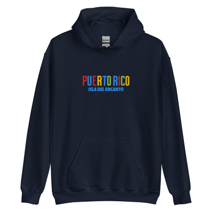 Hoodie bordado con la frase “Isla del Encanto”, inspiración cultural de Puerto Rico.