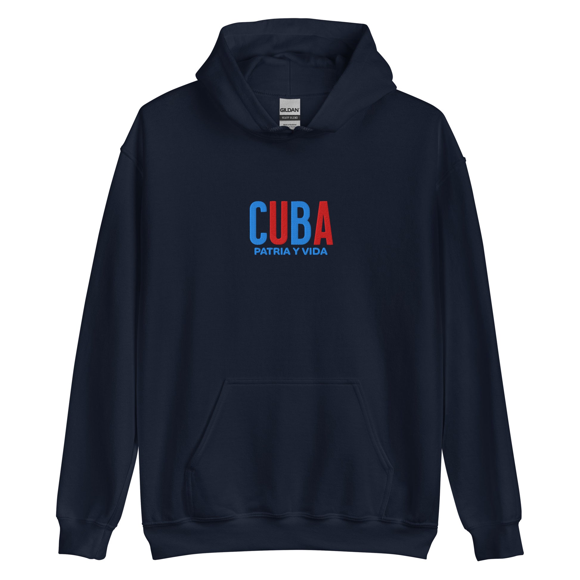 Hoodie bordado con la frase “Patria y Vida”, inspiración cultural de Cuba.
