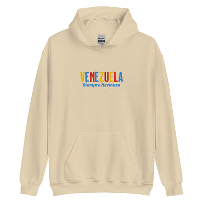 Hoodie bordado con la frase “Siempre Hermosa”, inspiración cultural de Venezuela.