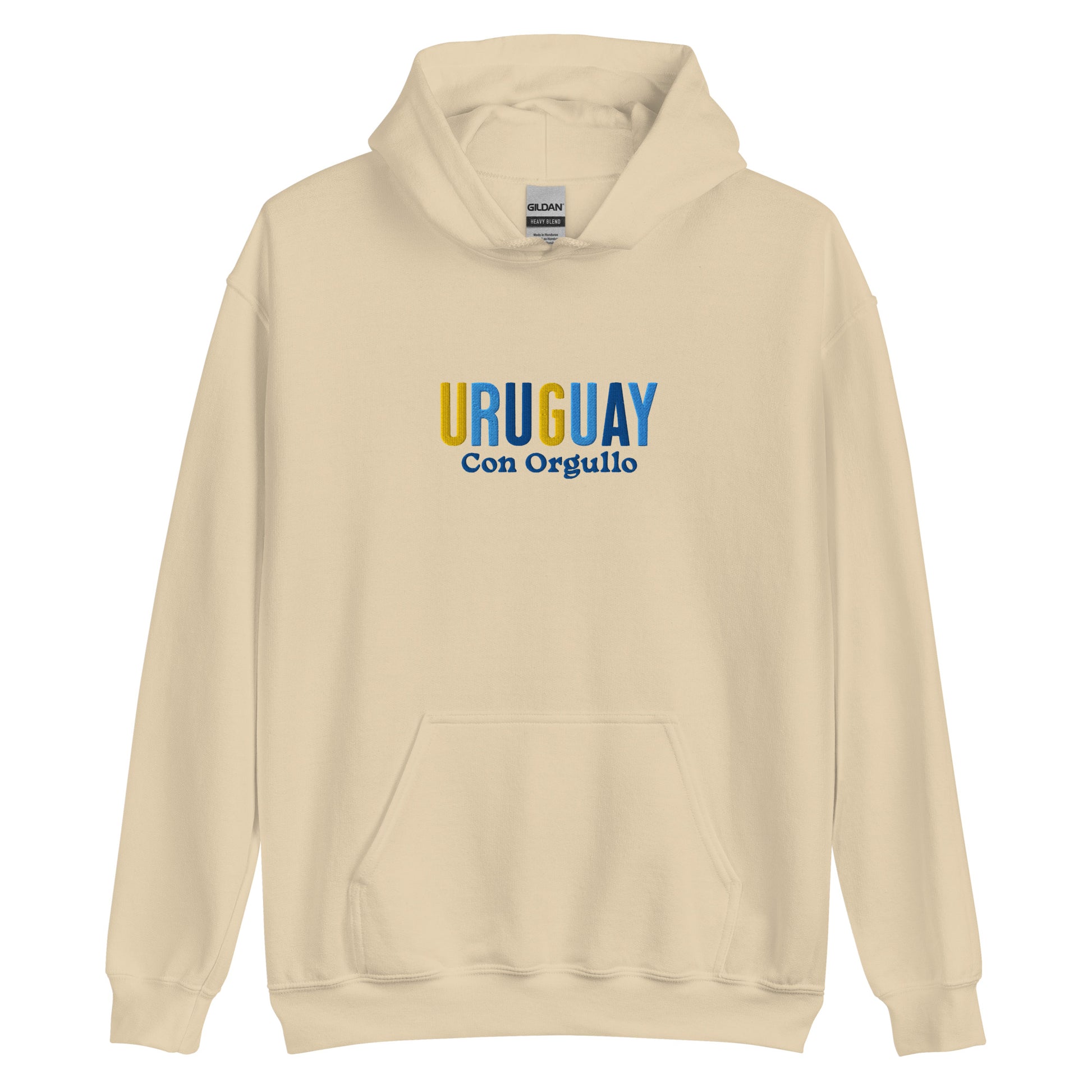 Hoodie bordado con la frase “Con Orgullo”, inspiración cultural de Uruguay.