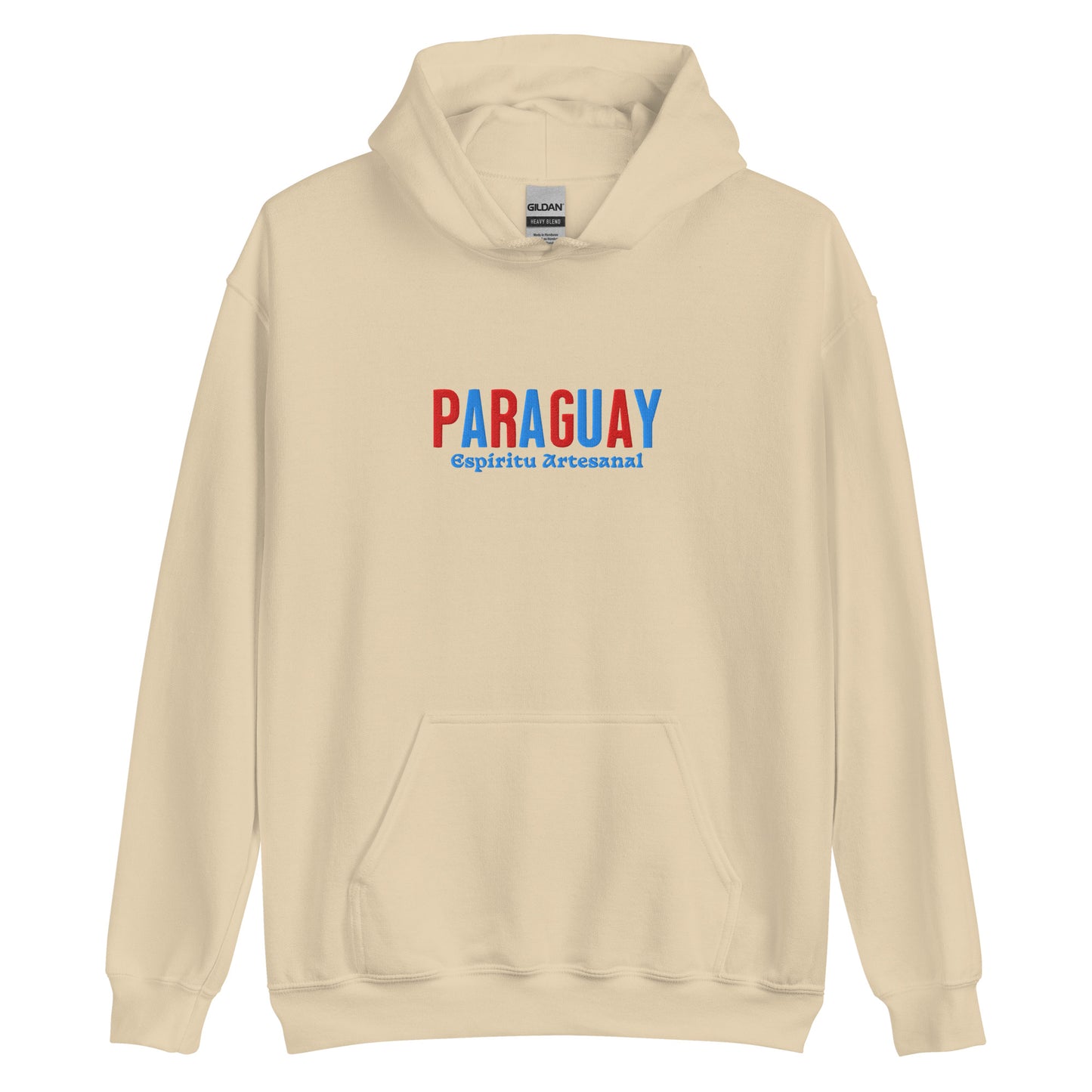 Hoodie bordado con la frase “Espíritu Artesanal”, inspiración cultural de Paraguay.
