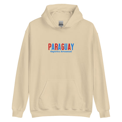 Hoodie bordado con la frase “Espíritu Artesanal”, inspiración cultural de Paraguay.
