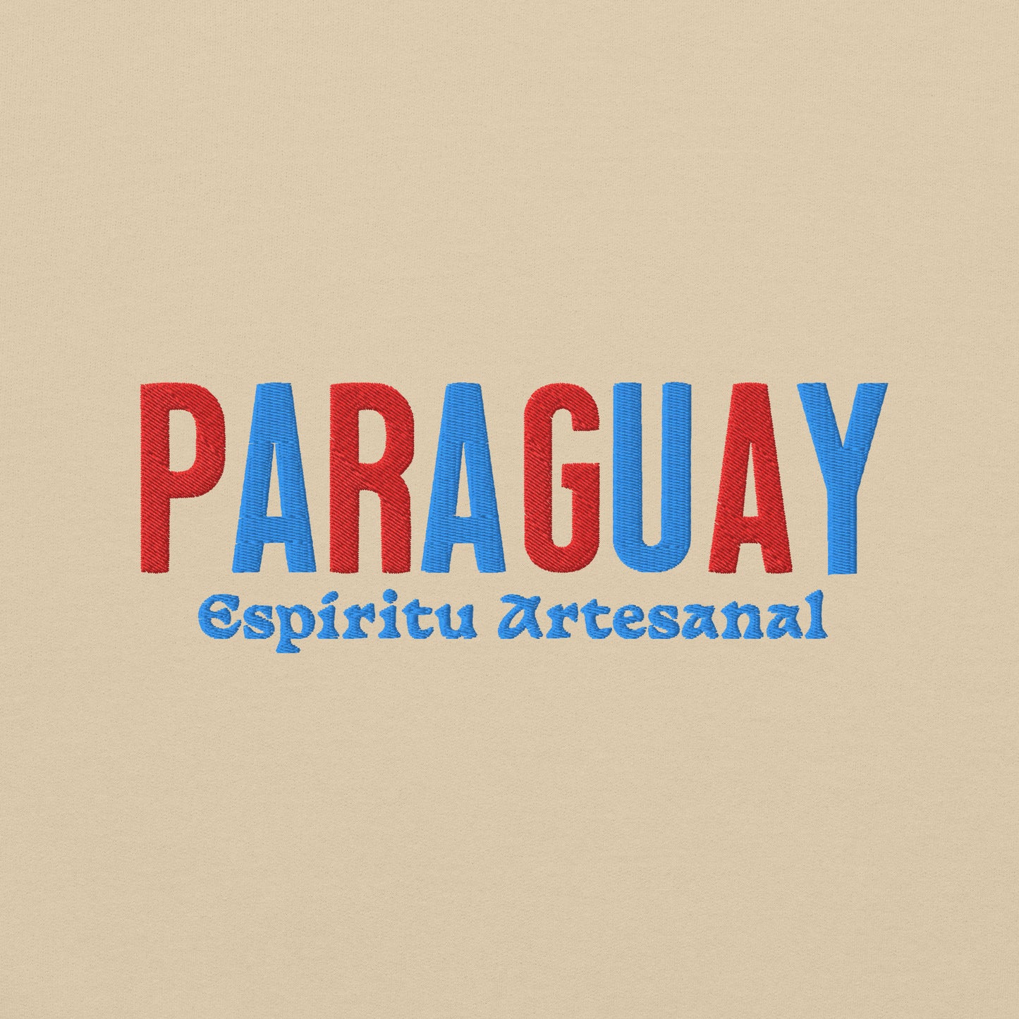Bordado con la frase “Espíritu Artesanal”, inspiración cultural de Paraguay.