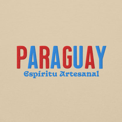 Bordado con la frase “Espíritu Artesanal”, inspiración cultural de Paraguay.